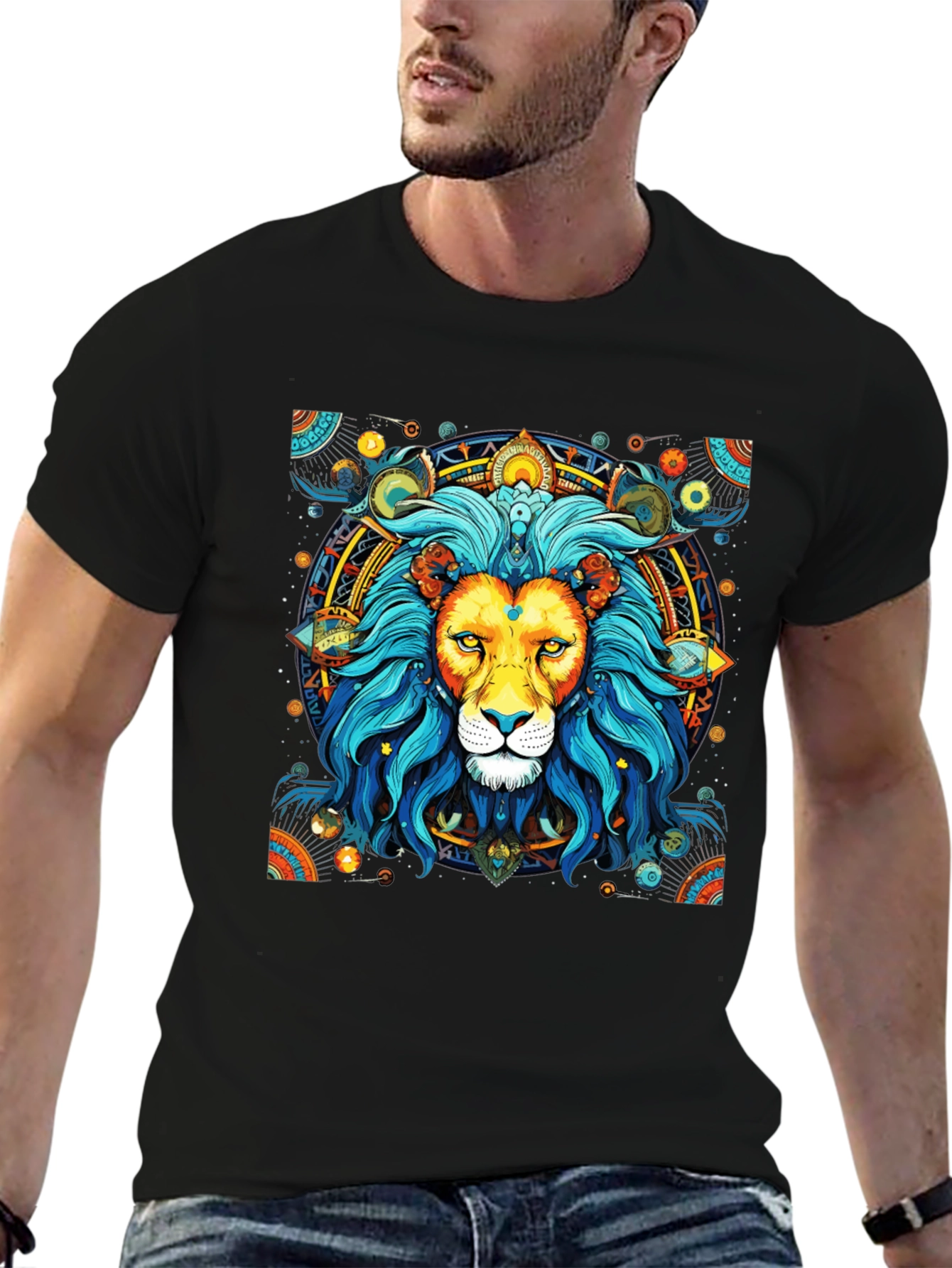Lion Mandala Graphic Tee - Black