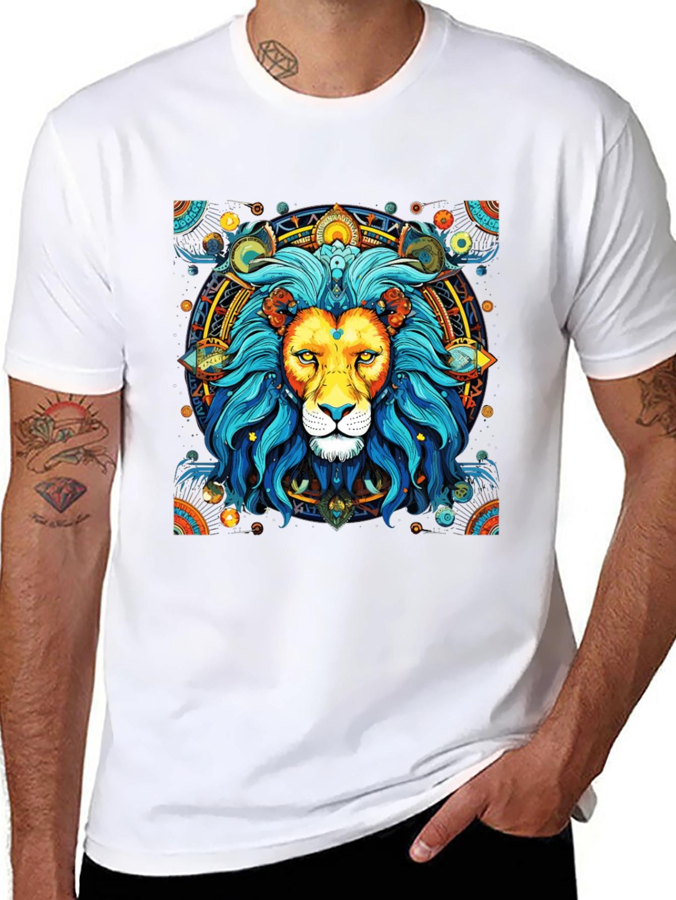 Lion Mandala Graphic Tee - Black