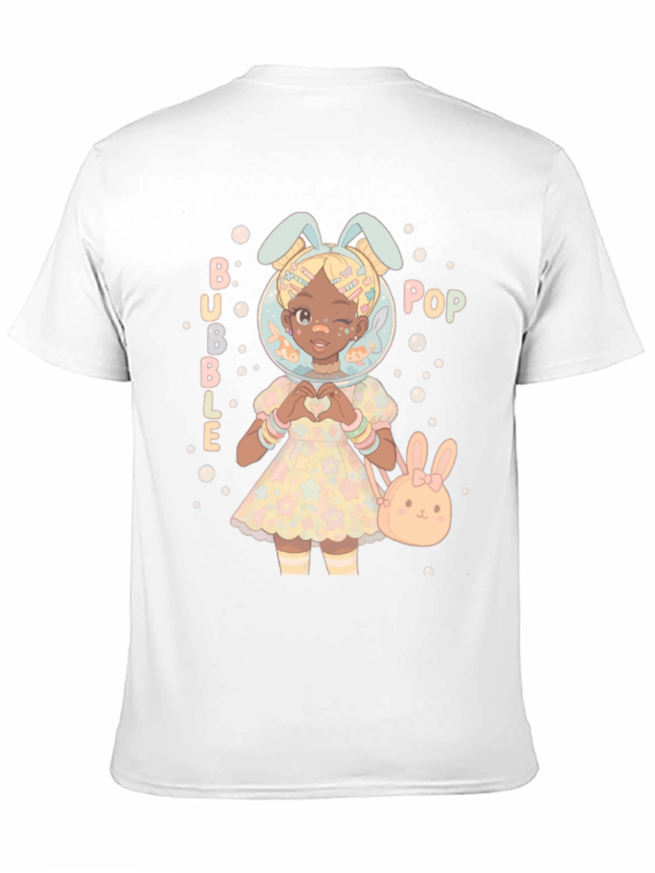 Bubble Pop Anime Girl Black T-Shirt