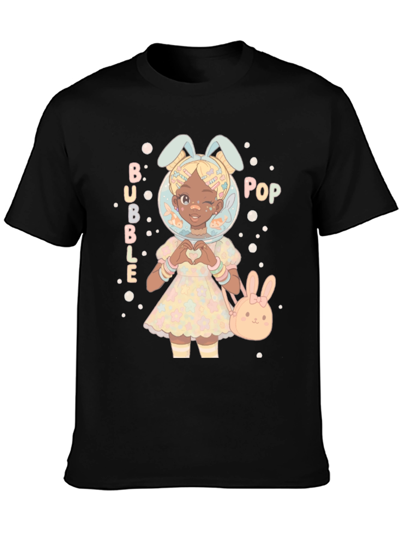Bubble Pop Anime Girl Black T-Shirt