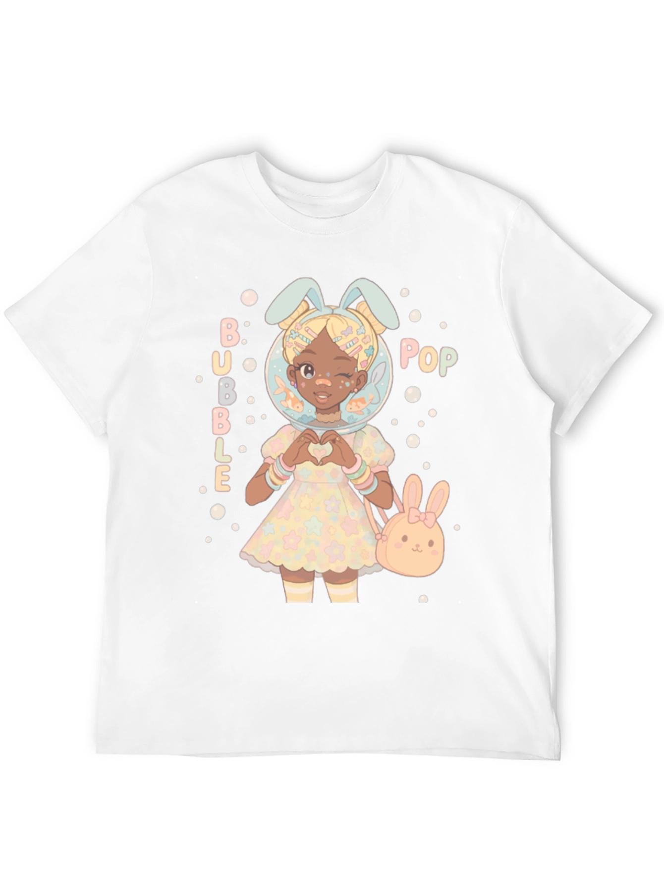 Bubble Pop Anime Girl Black T-Shirt