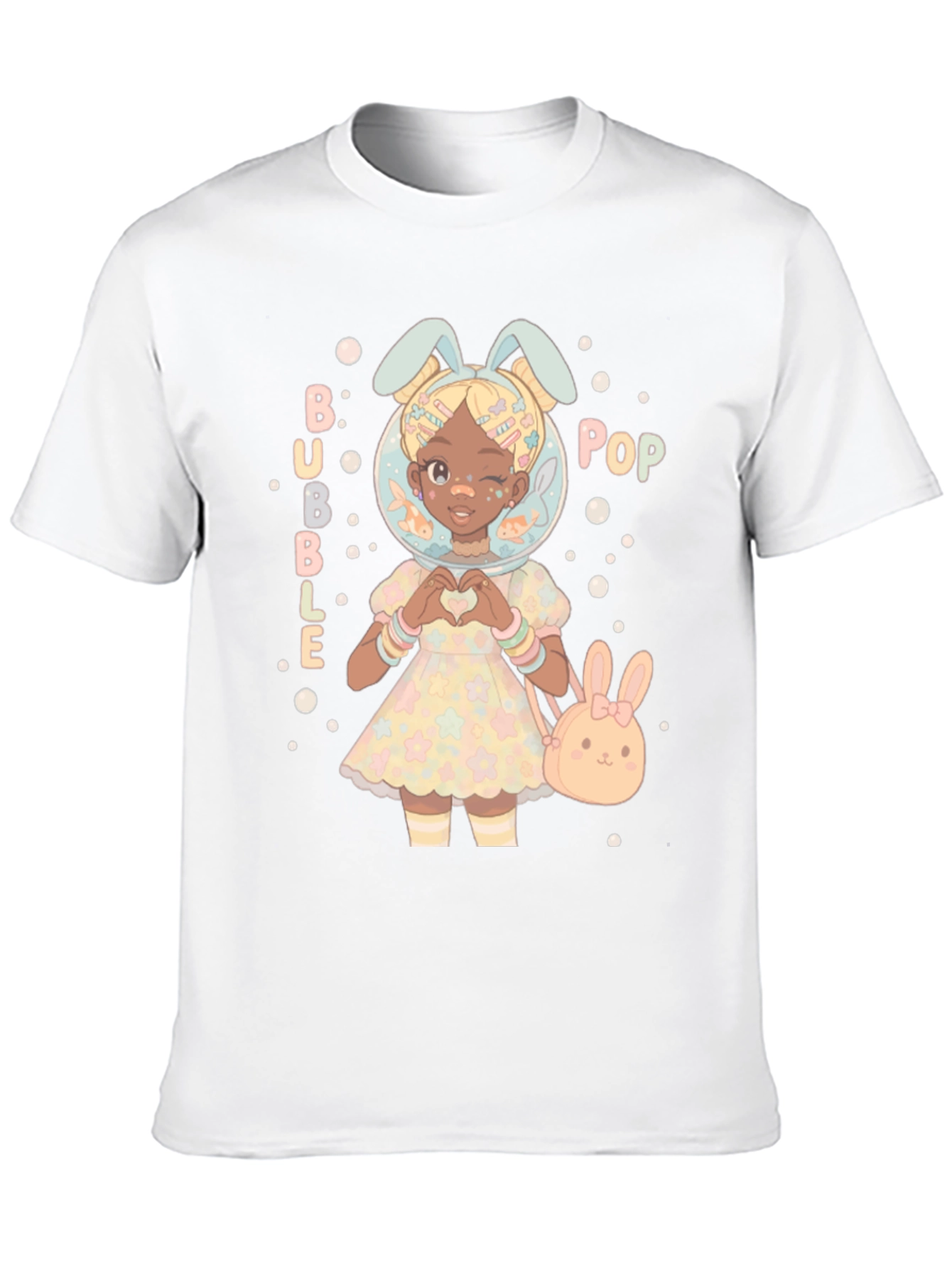 Bubble Pop Anime Girl Black T-Shirt