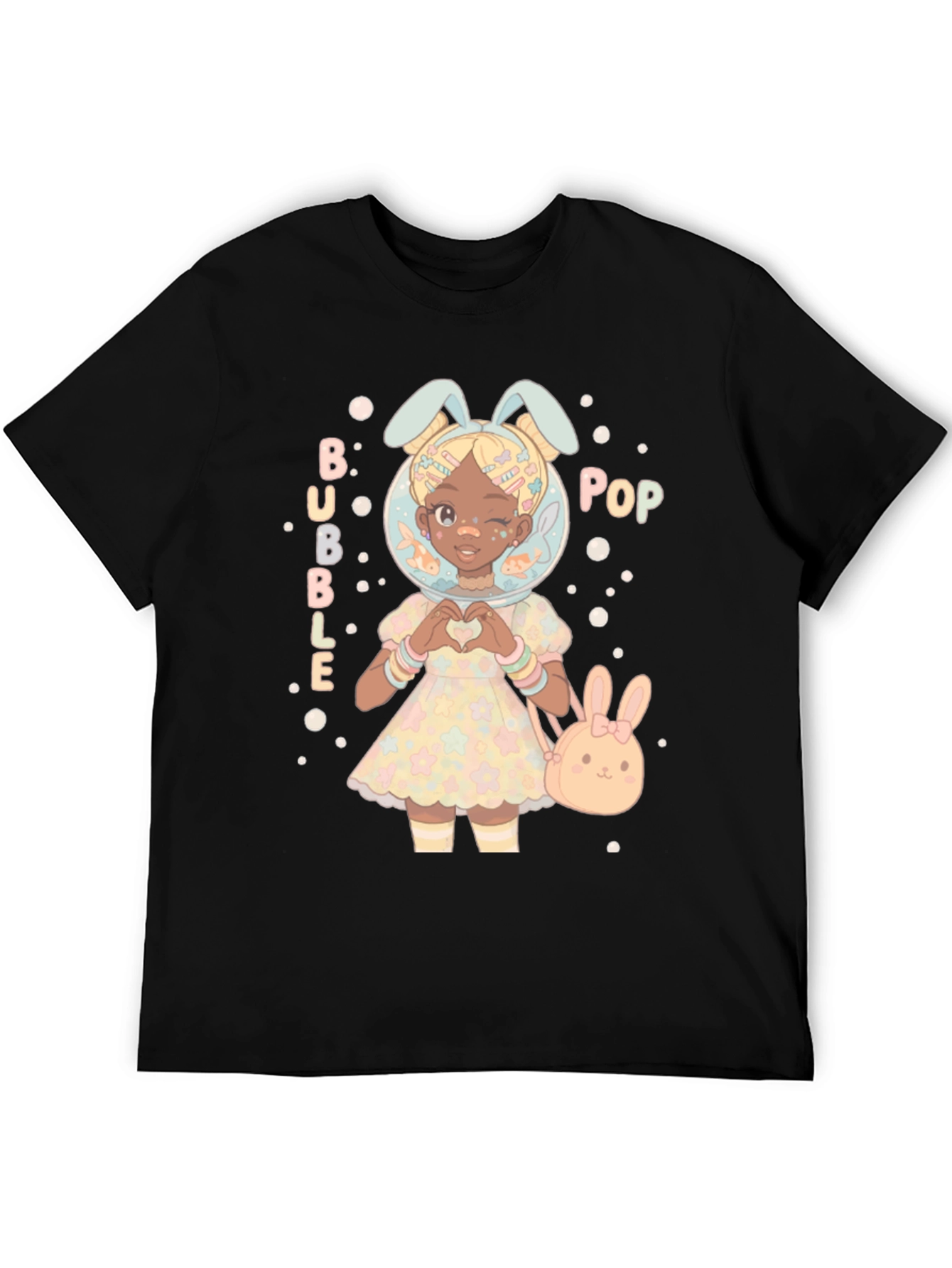 Bubble Pop Anime Girl Black T-Shirt