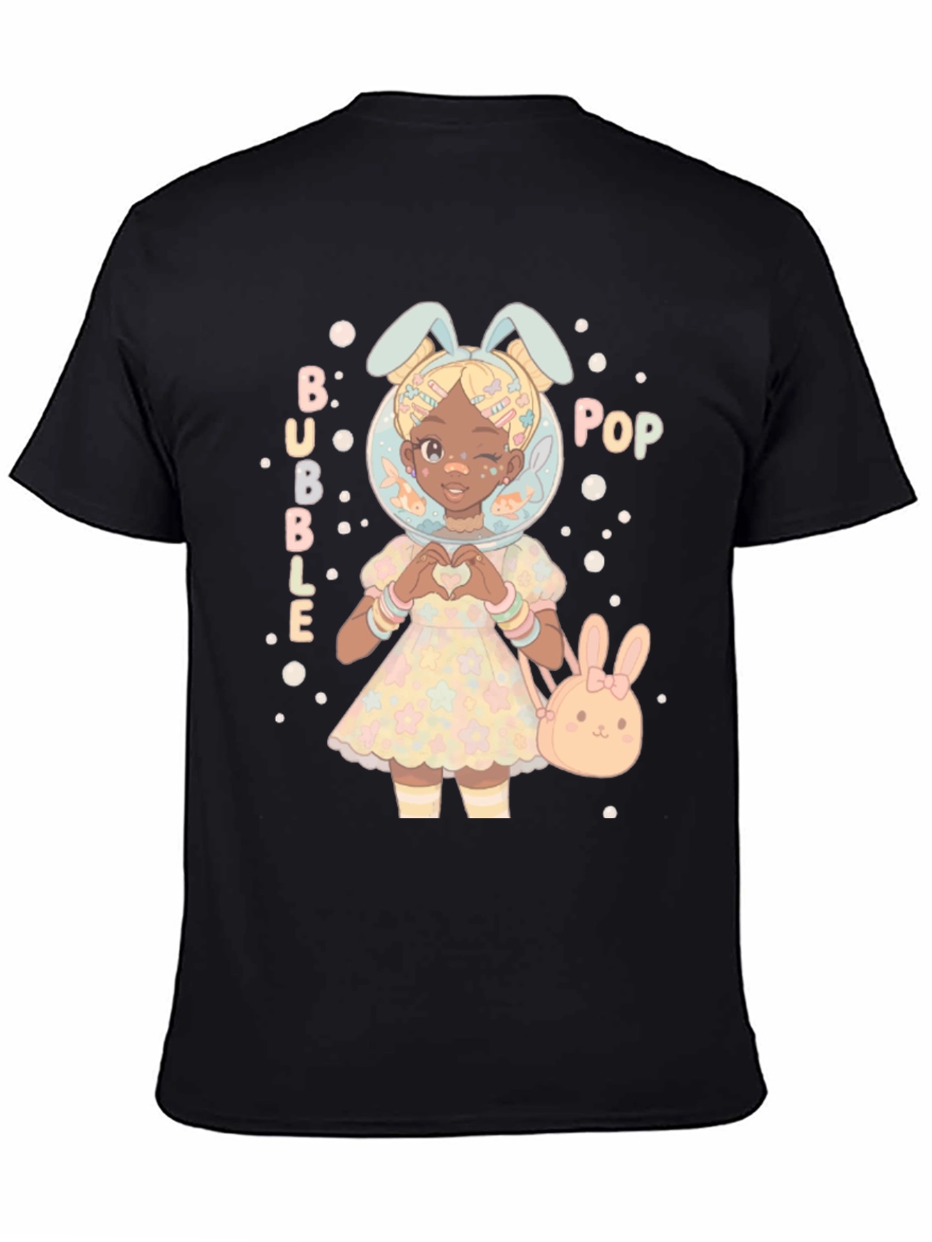 Bubble Pop Anime Girl Black T-Shirt