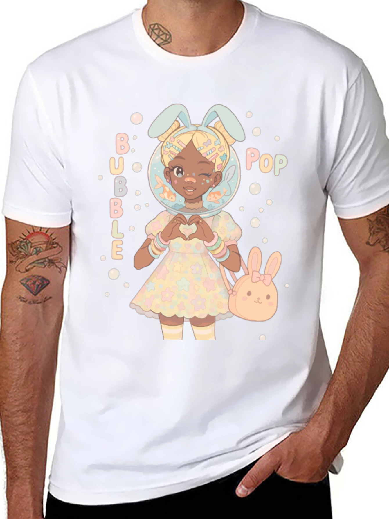 Bubble Pop Anime Girl Black T-Shirt