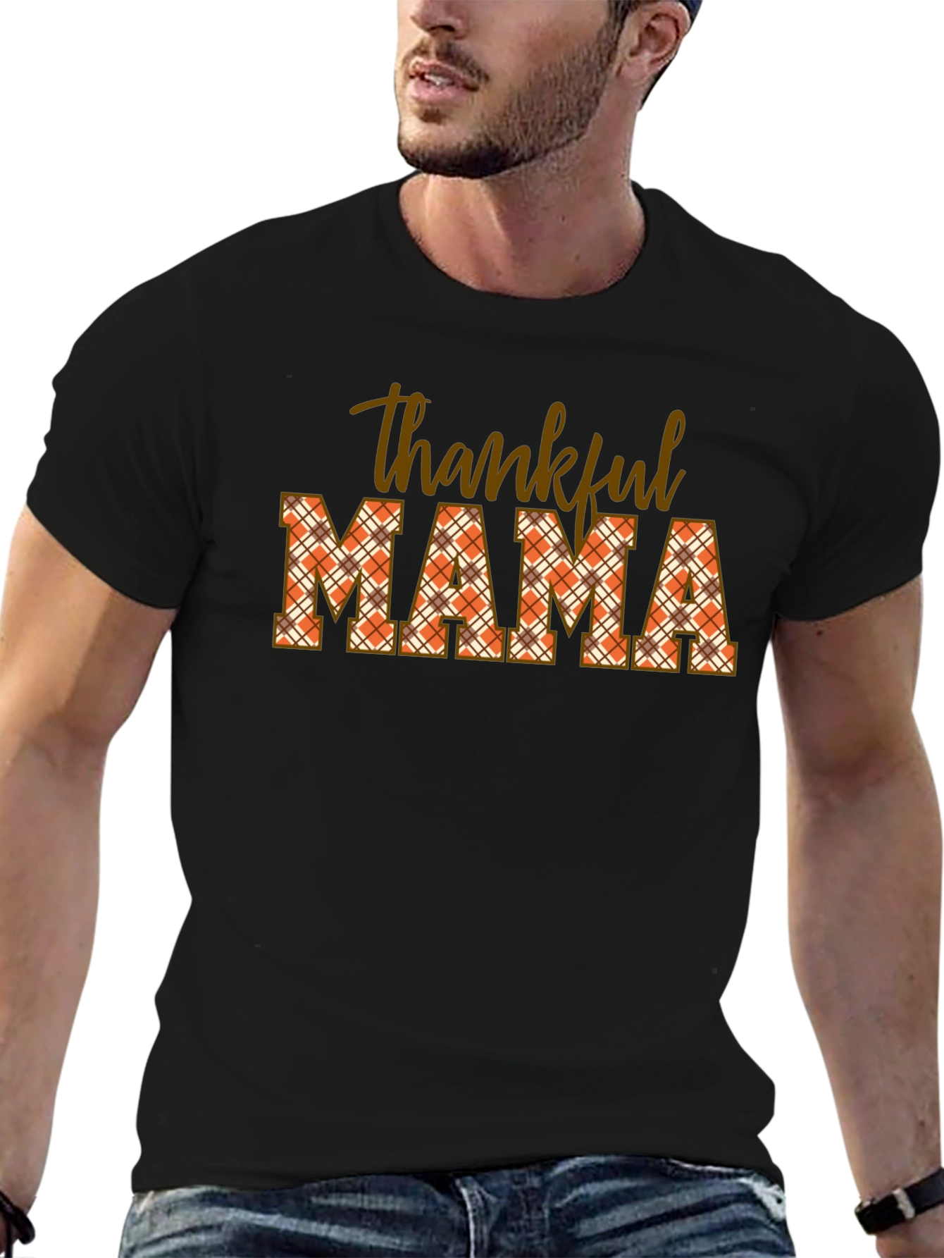 Thankful Mama Plaid T-Shirt - Autumn Thanksgiving Tee