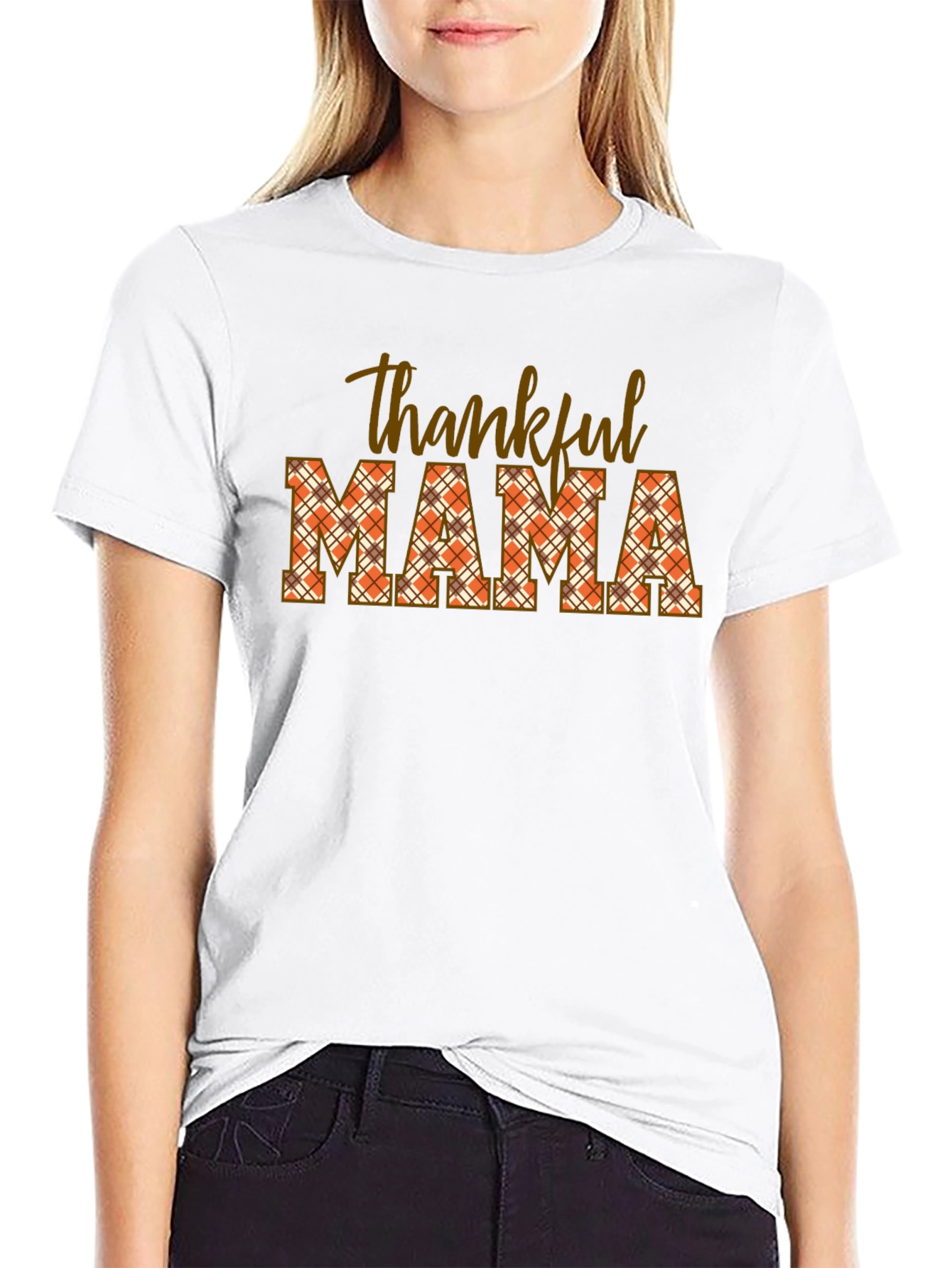 Thankful Mama Plaid T-Shirt - Autumn Thanksgiving Tee