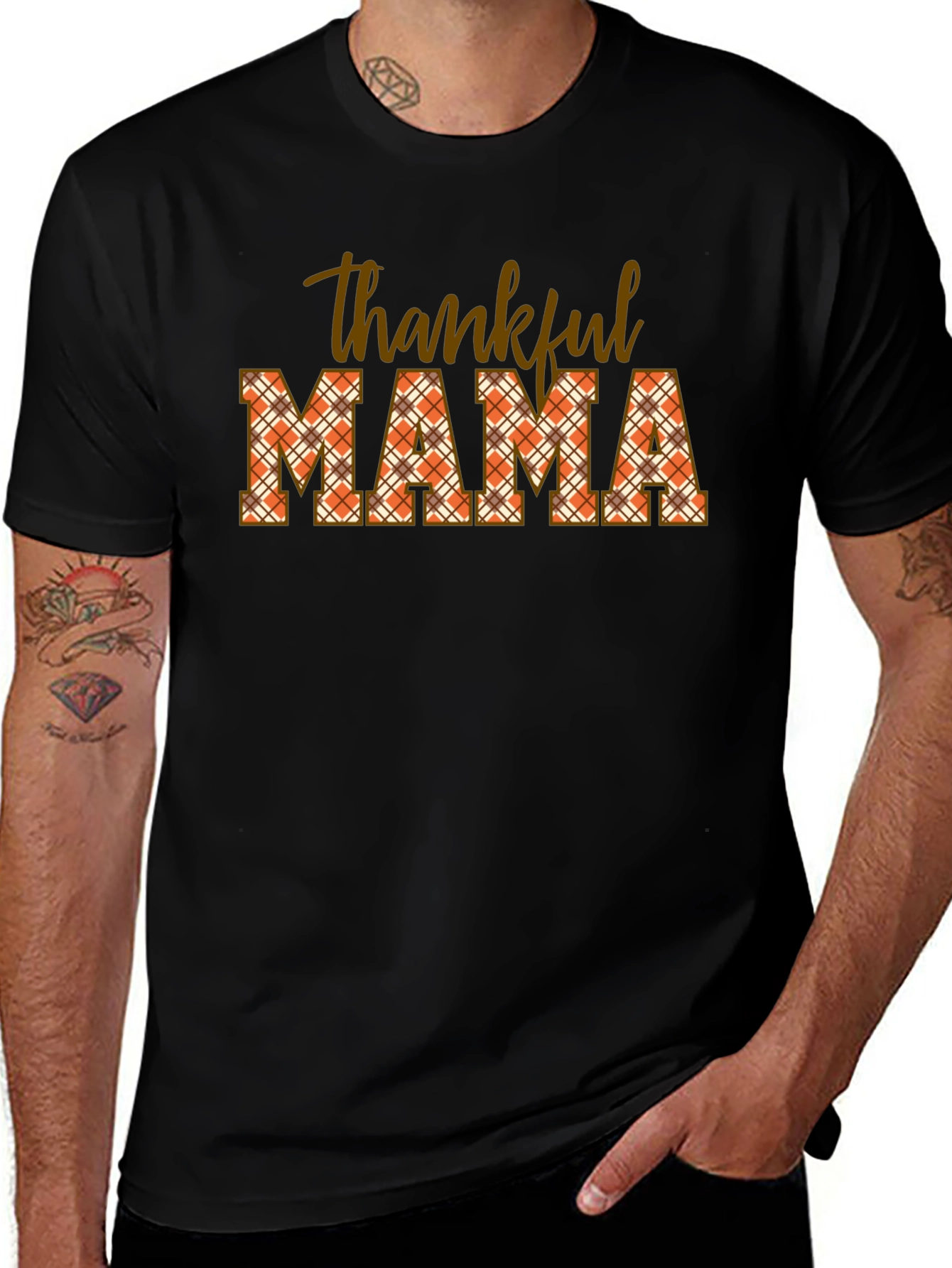 Thankful Mama Plaid T-Shirt - Autumn Thanksgiving Tee