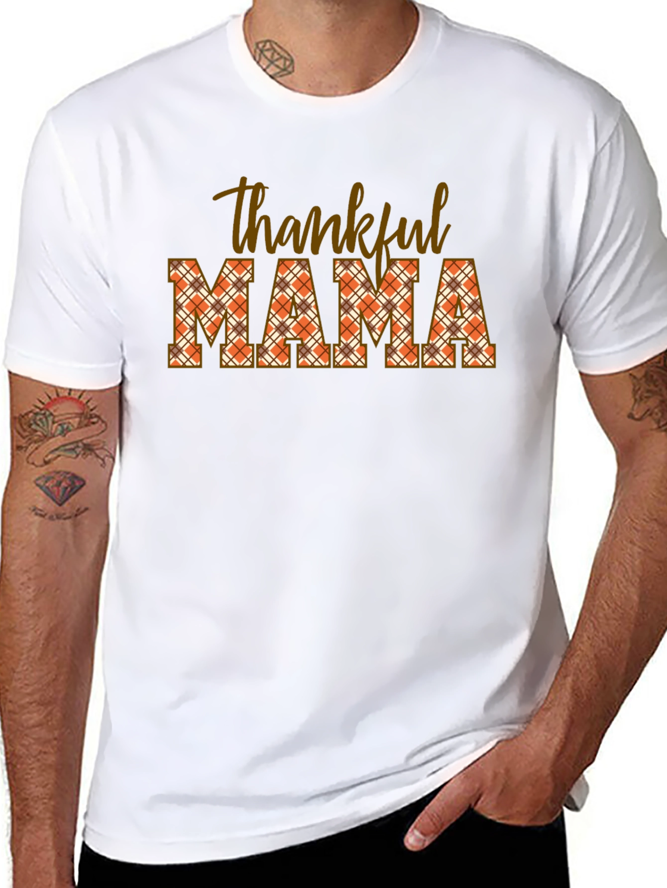 Thankful Mama Plaid T-Shirt - Autumn Thanksgiving Tee
