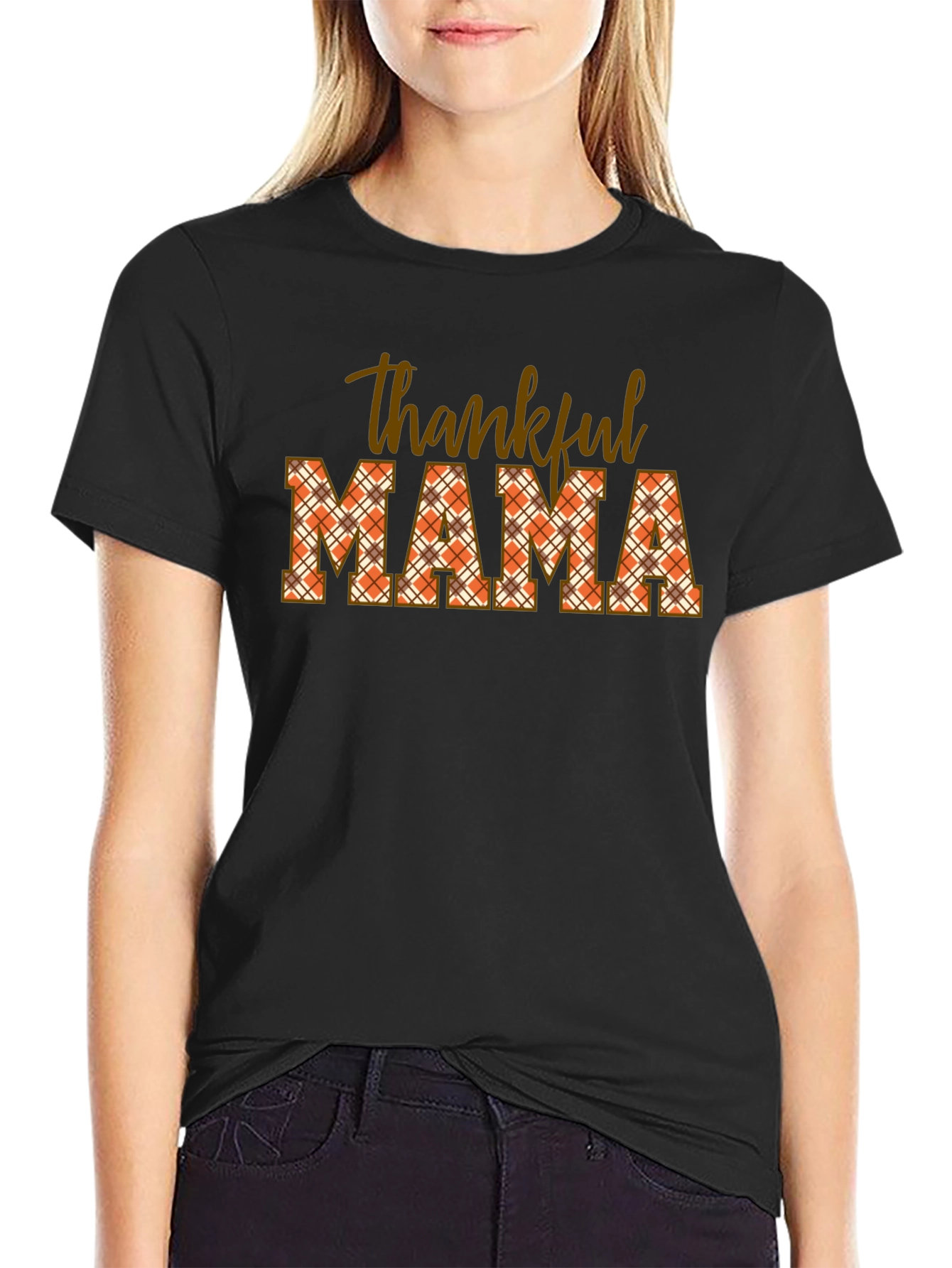 Thankful Mama Plaid T-Shirt - Autumn Thanksgiving Tee