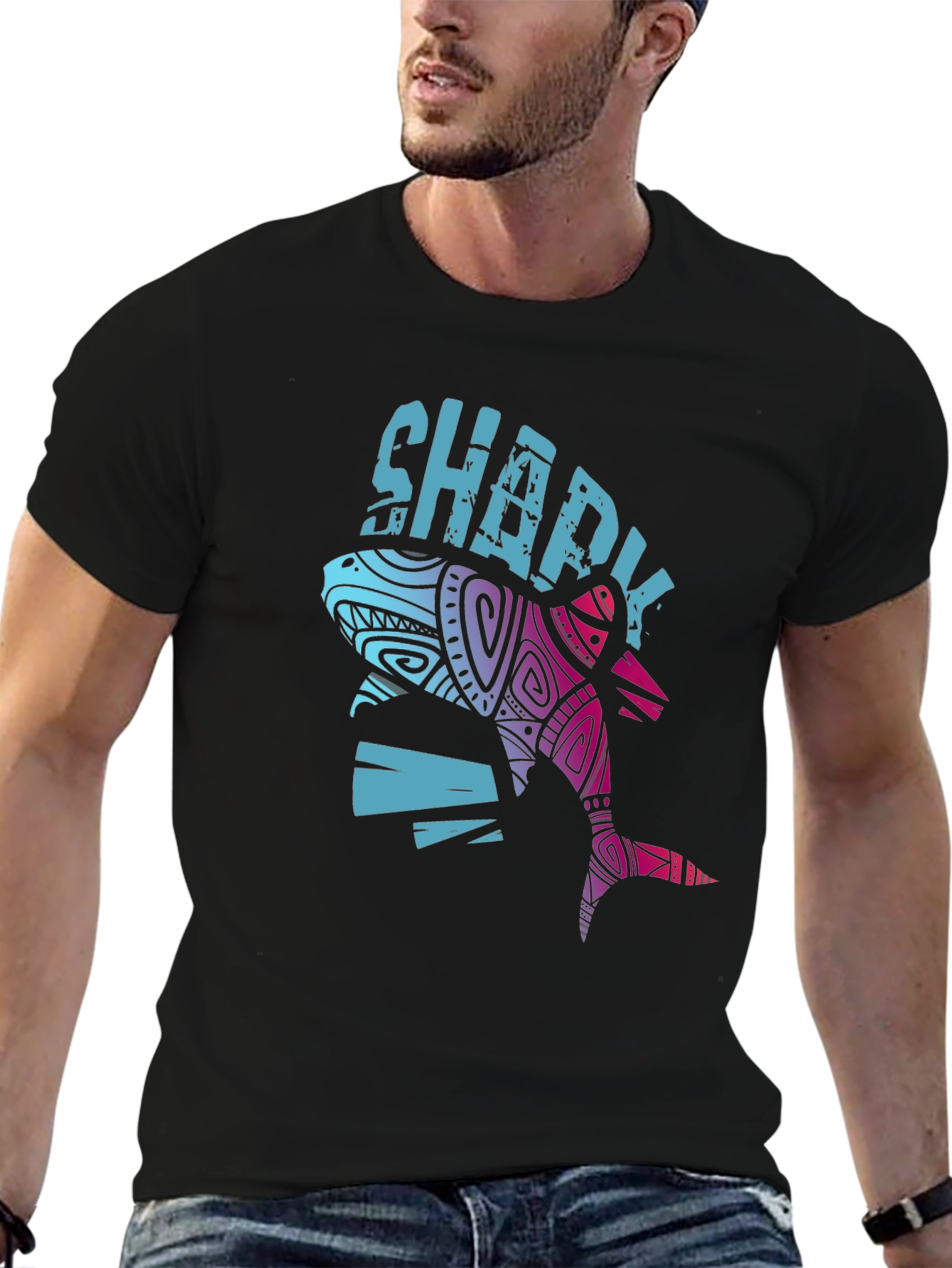 Sharky Graphic Tee - Cool Tribal Shark Design