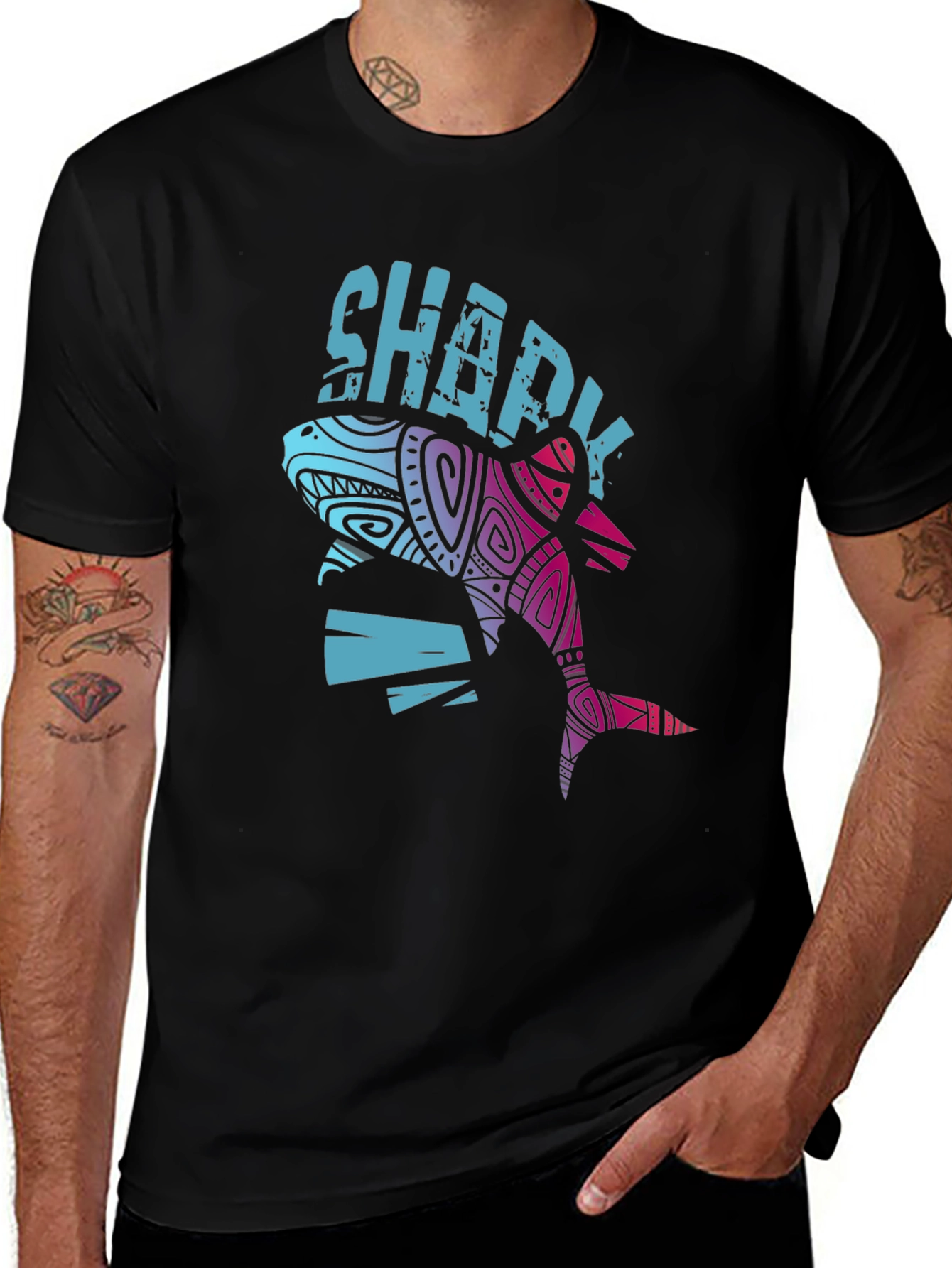 Sharky Graphic Tee - Cool Tribal Shark Design