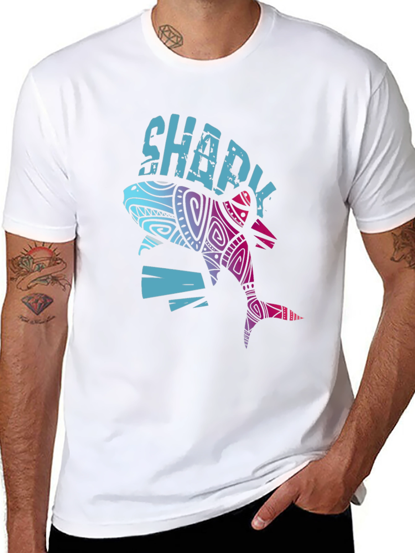 Sharky Graphic Tee - Cool Tribal Shark Design