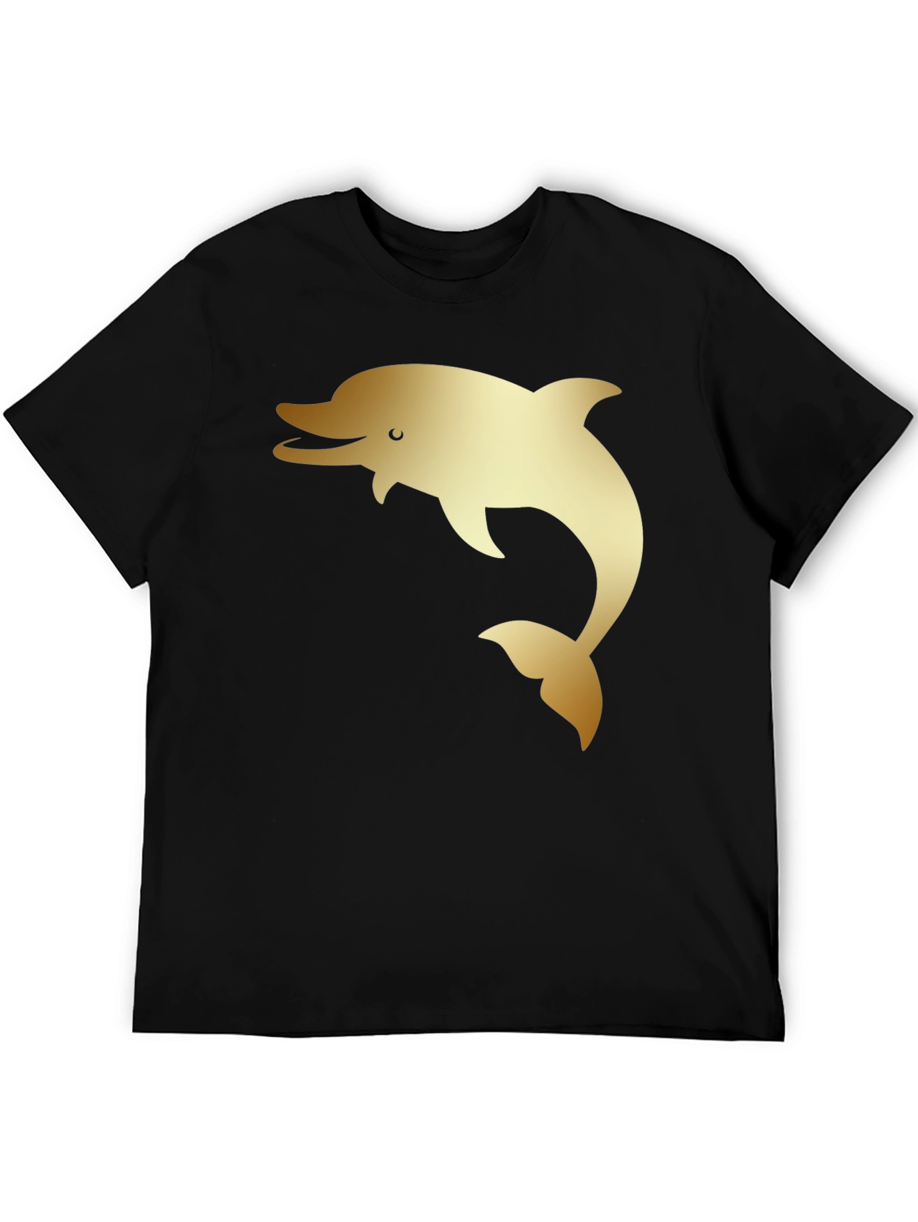 Mens Black T-Shirt with Golden Dolphin Print
