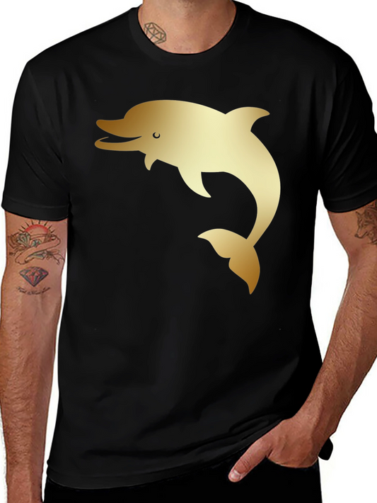 Mens Black T-Shirt with Golden Dolphin Print