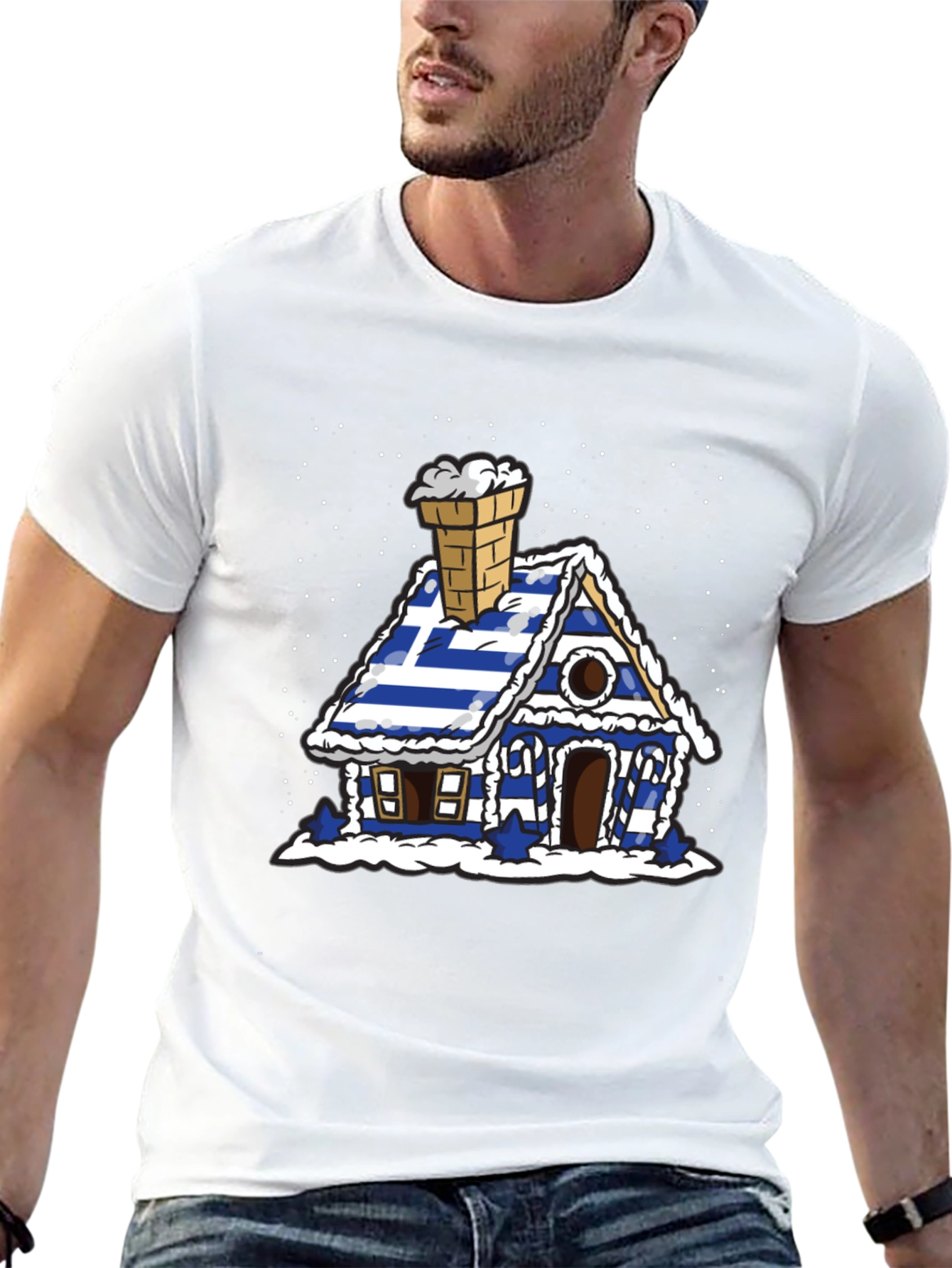Greek Flag Gingerbread House Graphic Tee