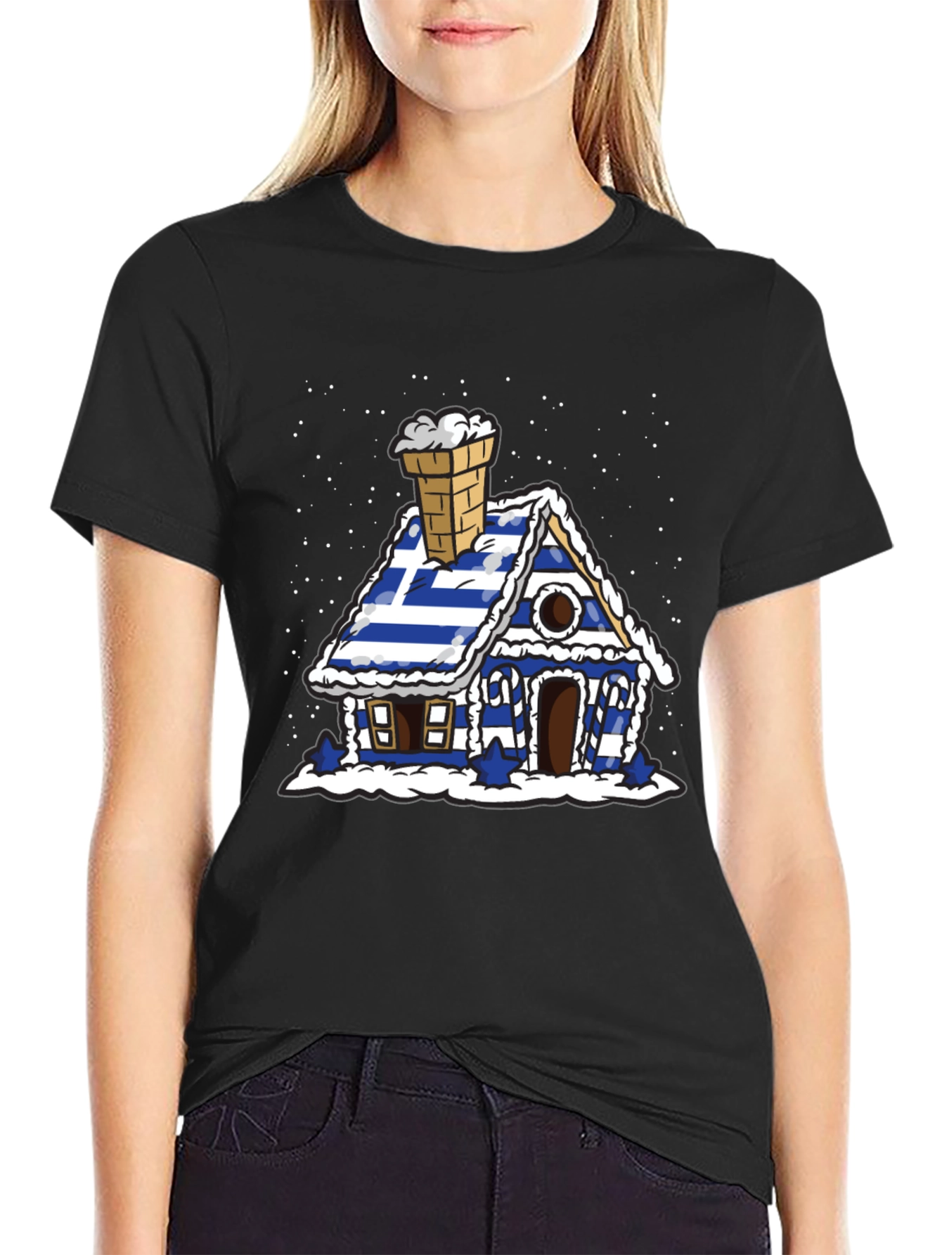 Greek Flag Gingerbread House Graphic Tee
