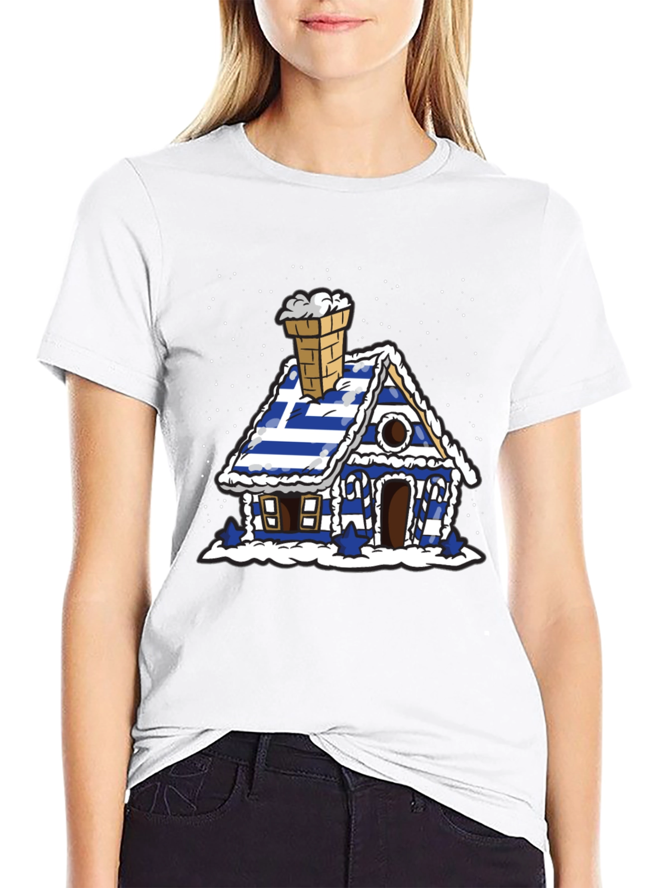 Greek Flag Gingerbread House Graphic Tee