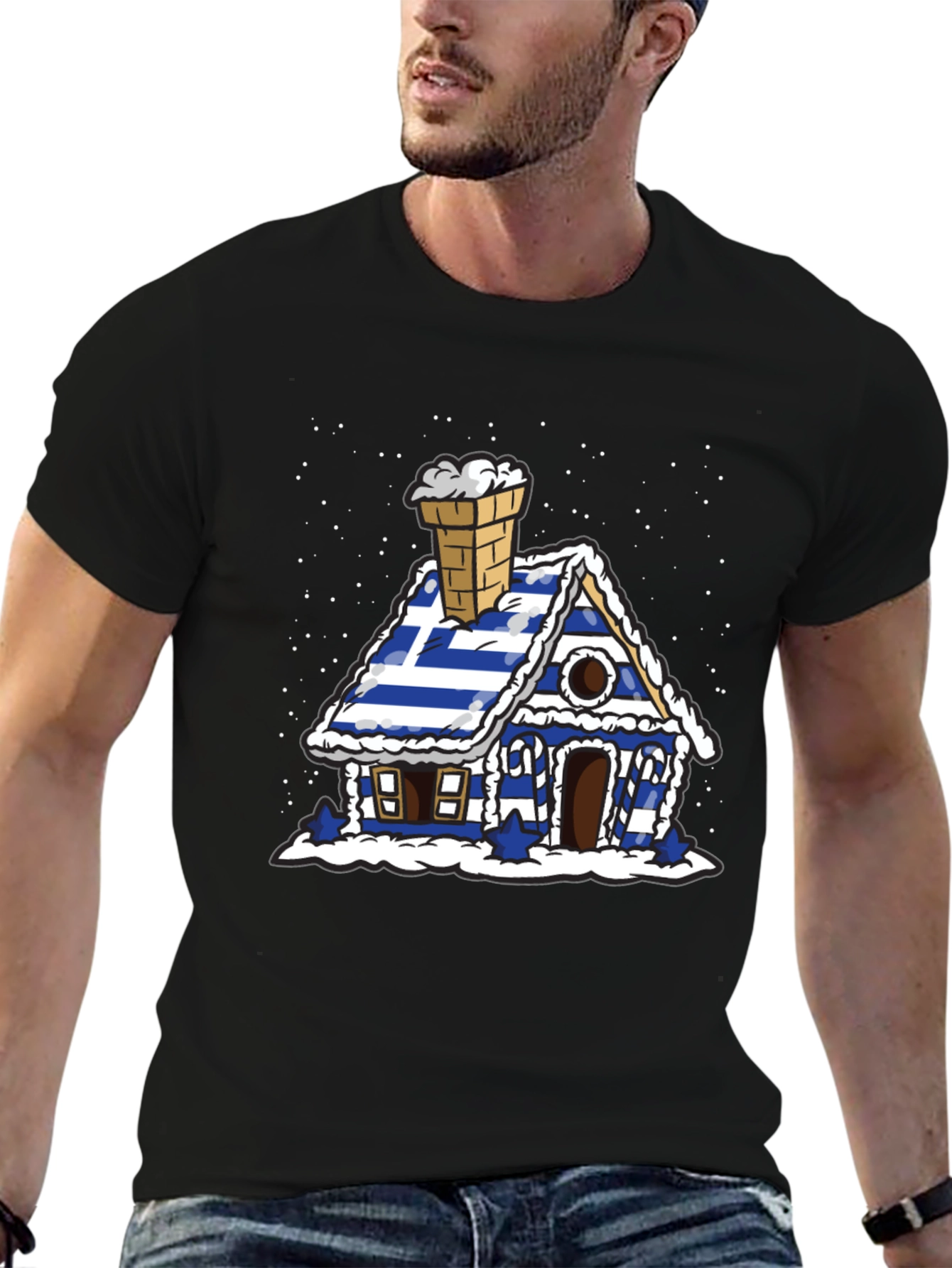 Greek Flag Gingerbread House Graphic Tee