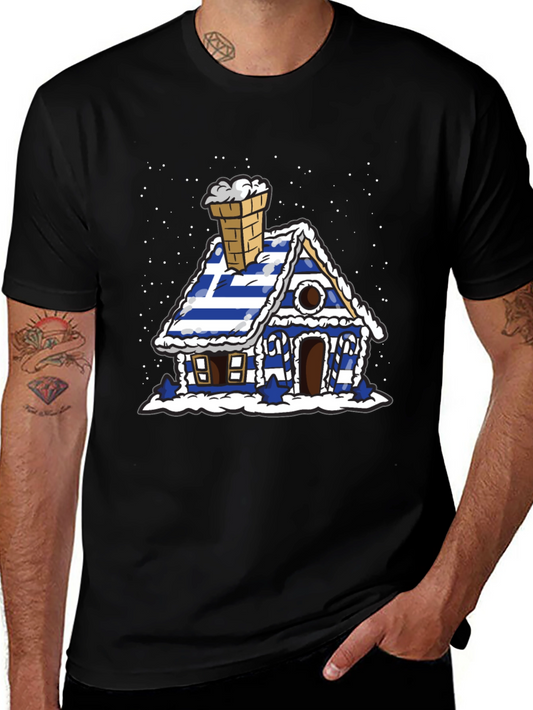 Greek Flag Gingerbread House Graphic Tee