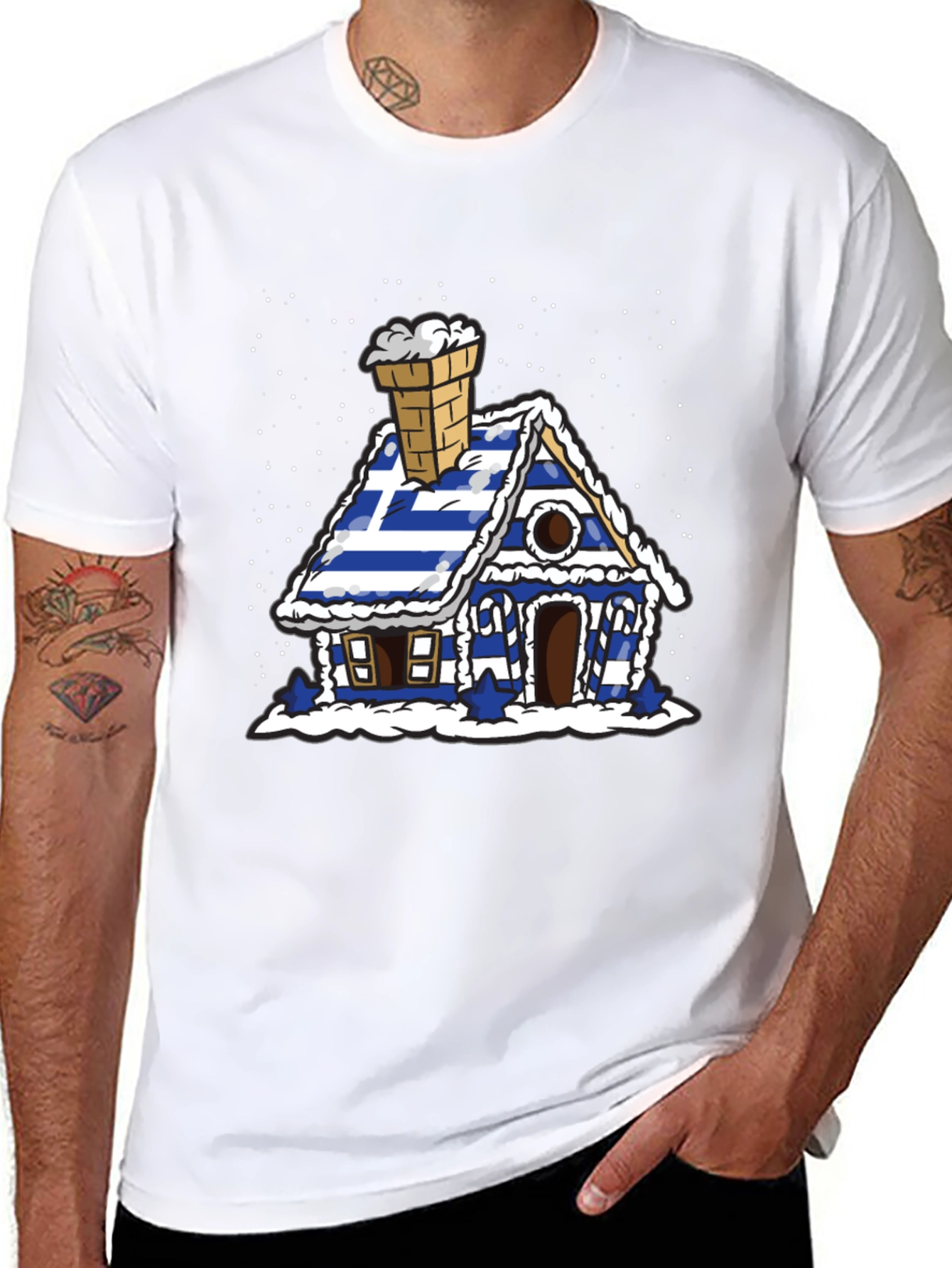 Greek Flag Gingerbread House Graphic Tee