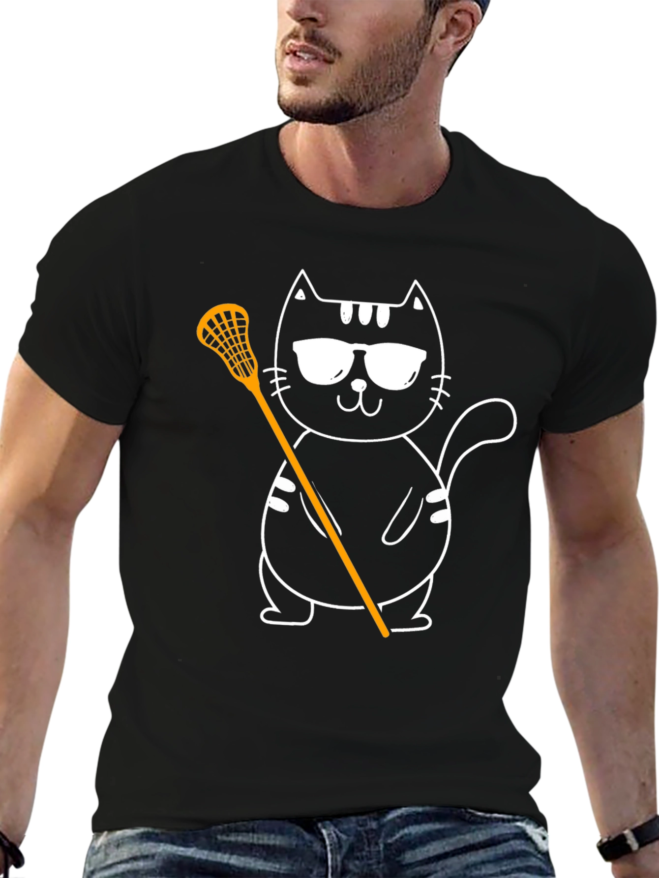 Cool Cat Lacrosse Tee - Black Graphic T-Shirt