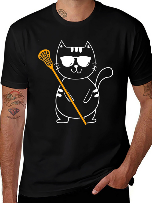 Cool Cat Lacrosse Tee - Black Graphic T-Shirt