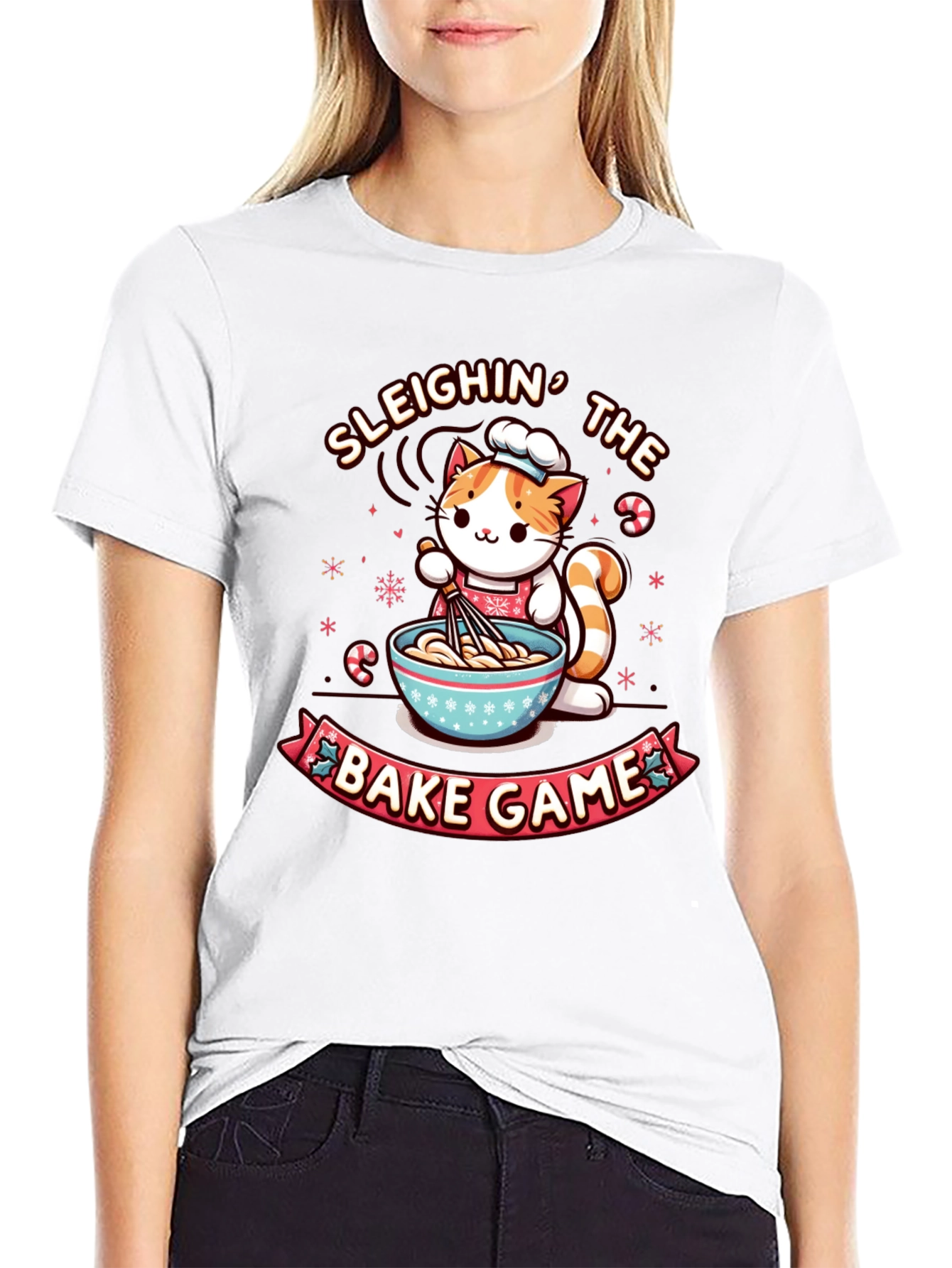 Sleighin The Bake Game Cat T-Shirt