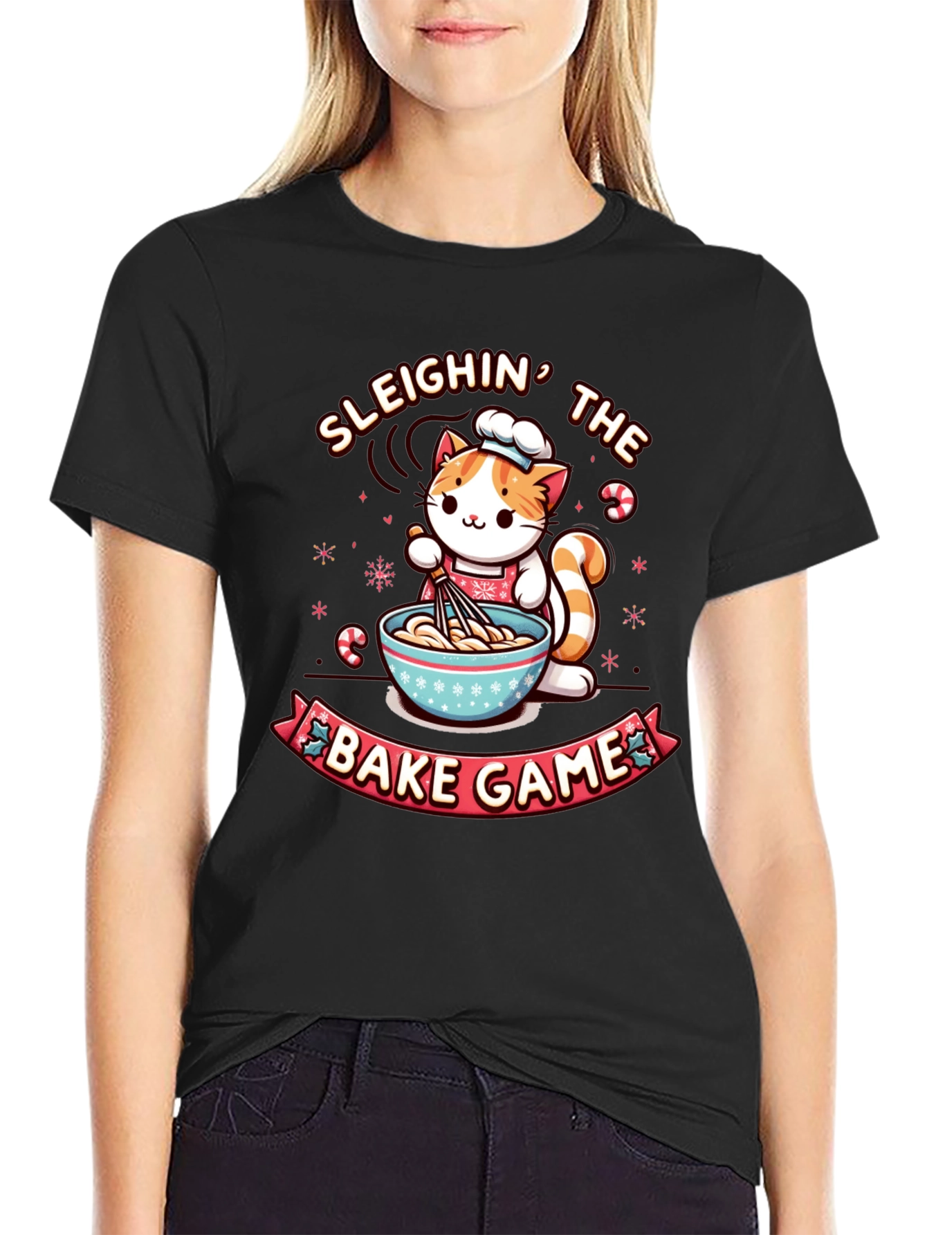 Sleighin The Bake Game Cat T-Shirt
