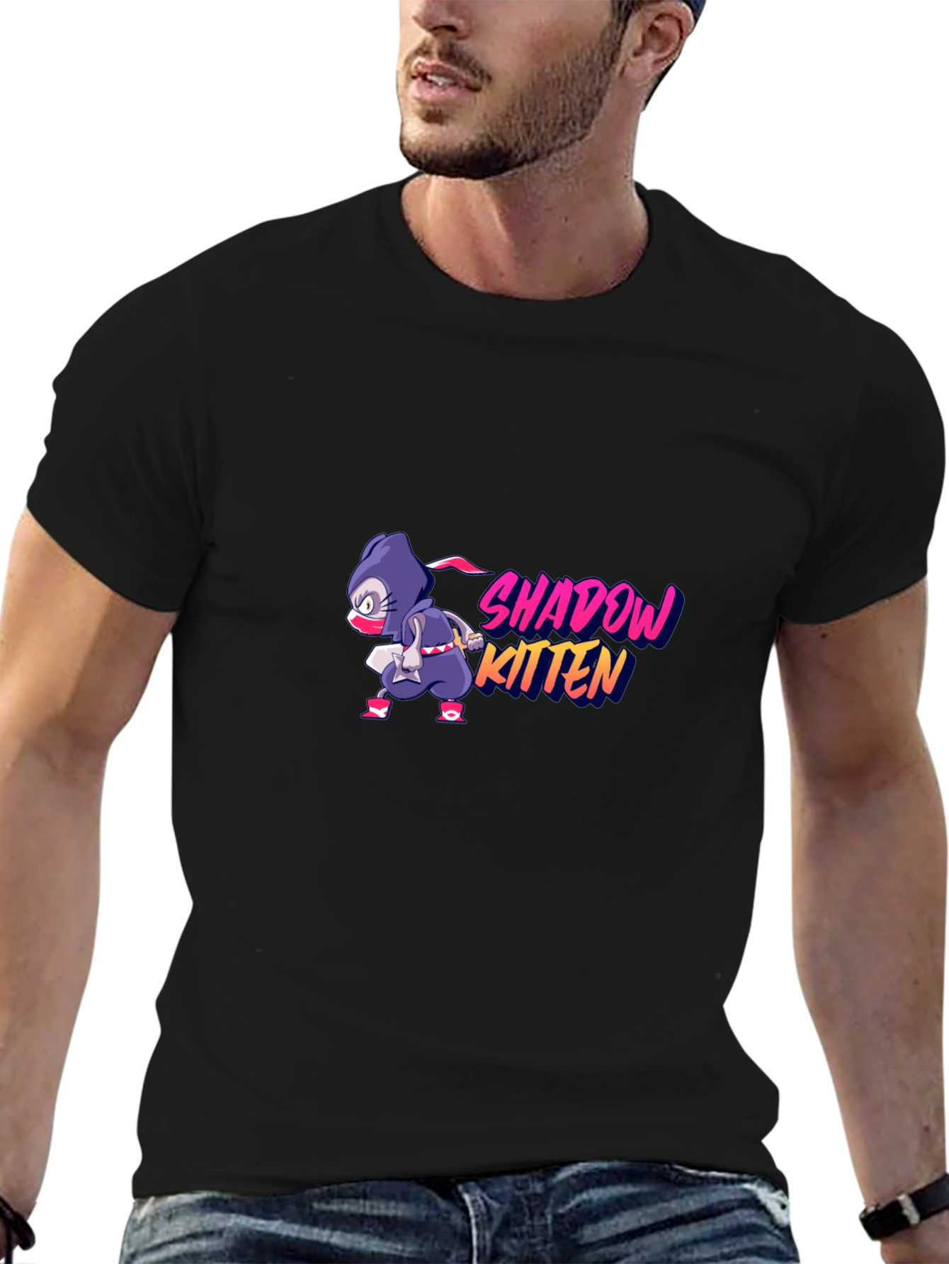 Shadow Kitten T-Shirt - Ninja Cartoon Design