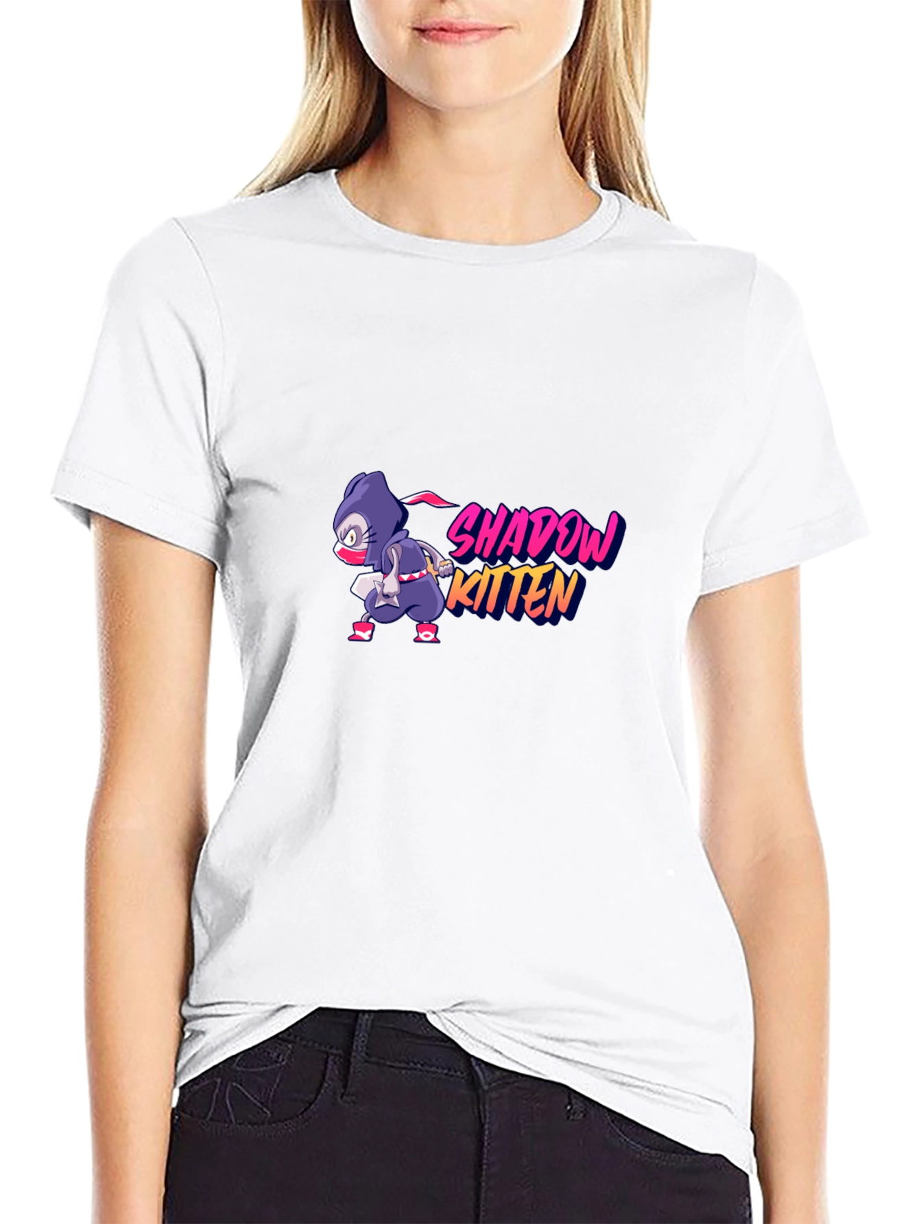 Shadow Kitten T-Shirt - Ninja Cartoon Design