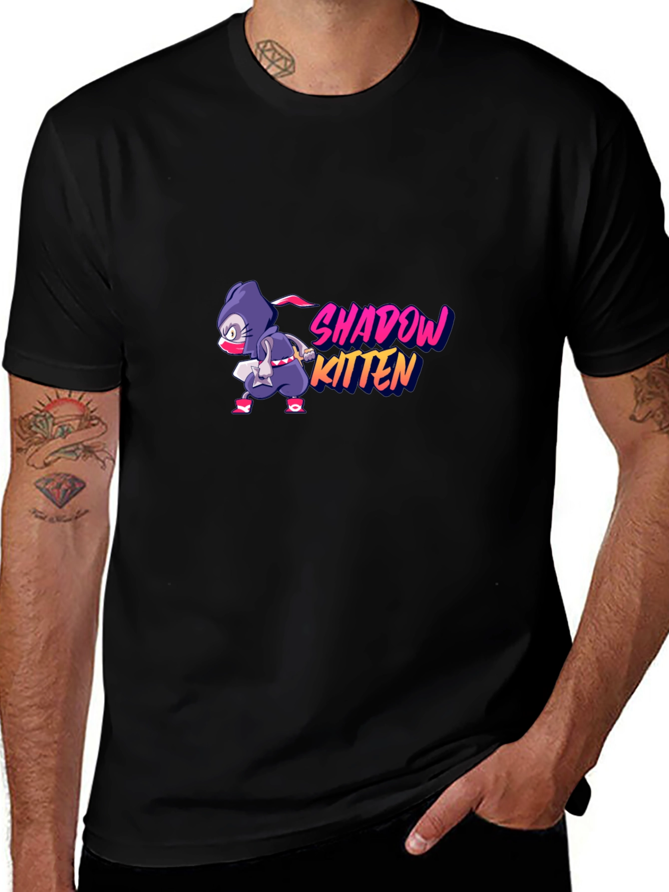 Shadow Kitten T-Shirt - Ninja Cartoon Design