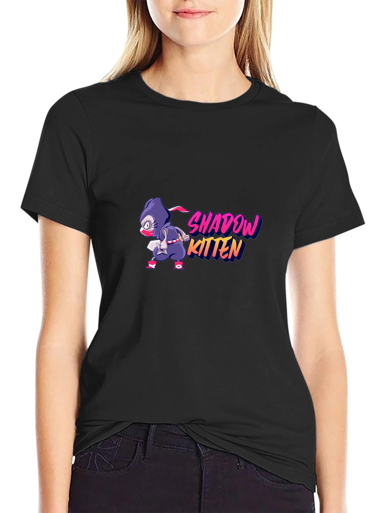 Shadow Kitten T-Shirt - Ninja Cartoon Design