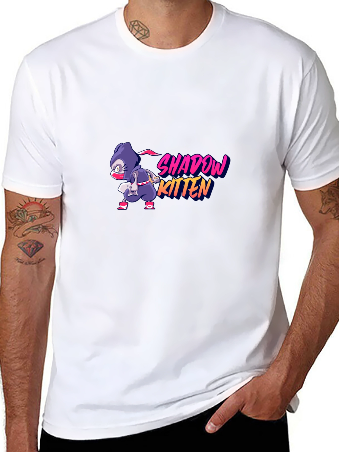 Shadow Kitten T-Shirt - Ninja Cartoon Design
