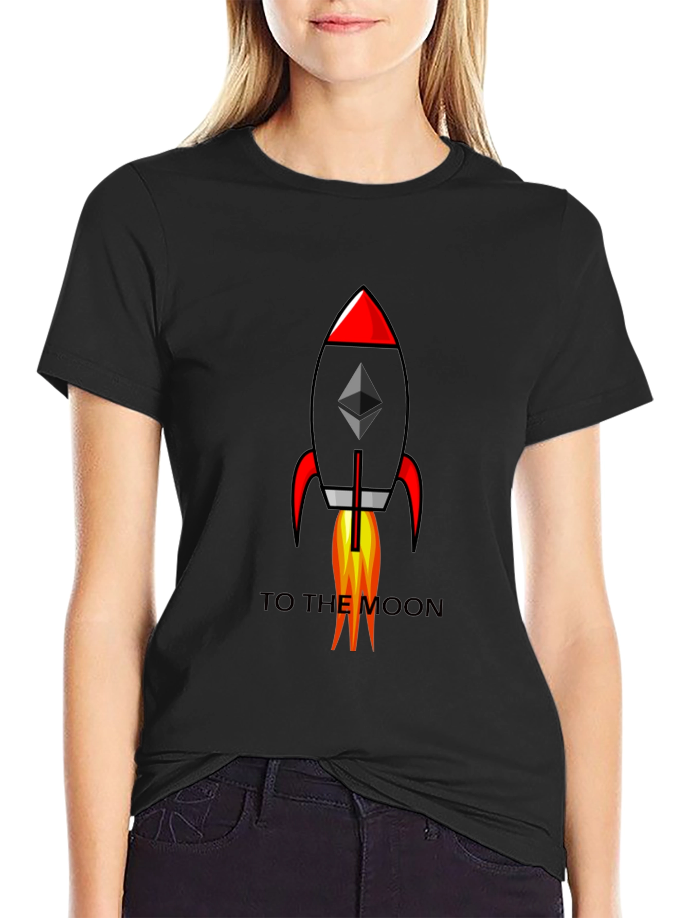 Ethereum Rocket to the Moon Black T-Shirt