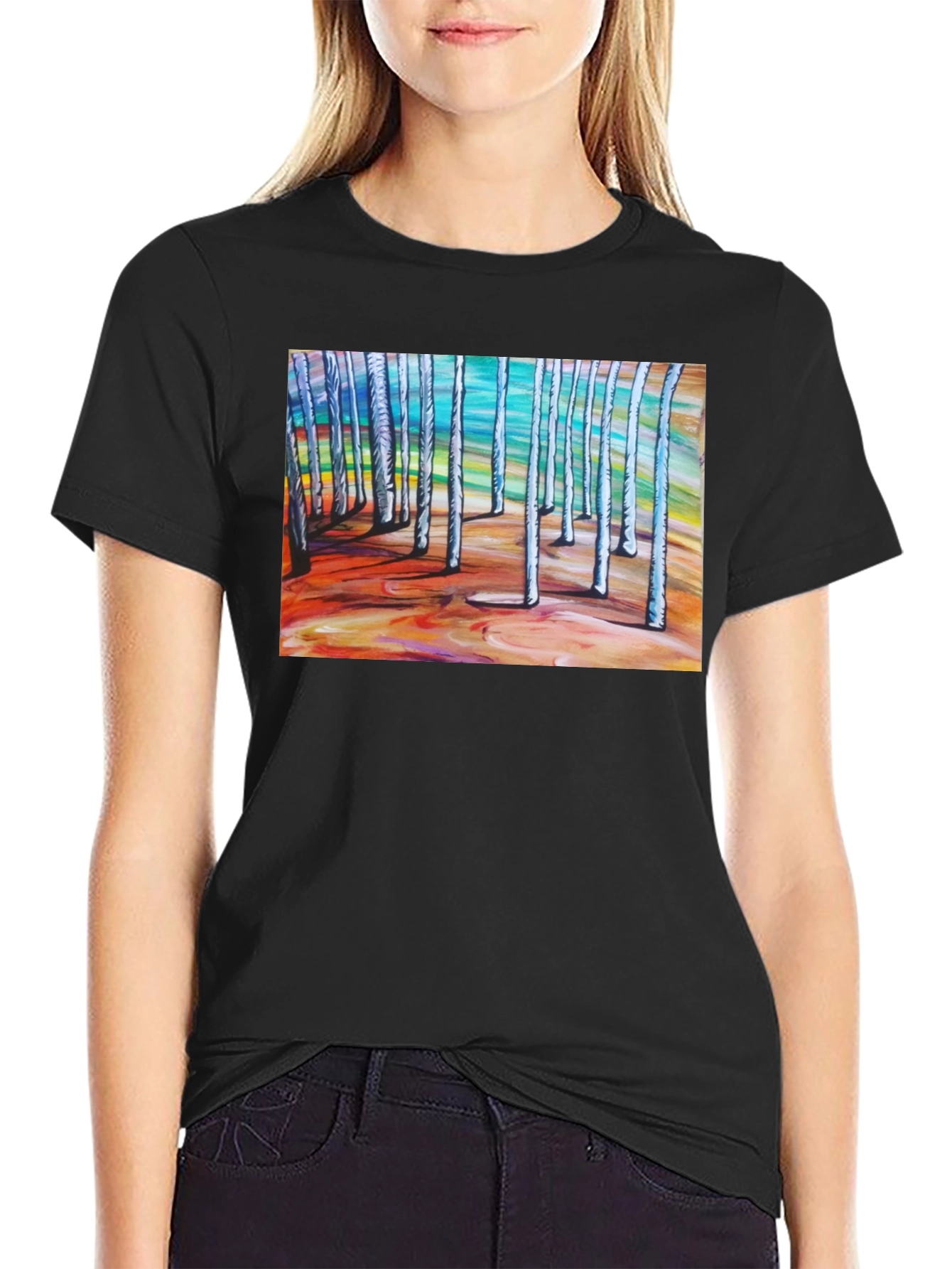 Abstract Forest Graphic Tee - Black Cotton T-Shirt