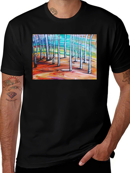 Abstract Forest Graphic Tee - Black Cotton T-Shirt