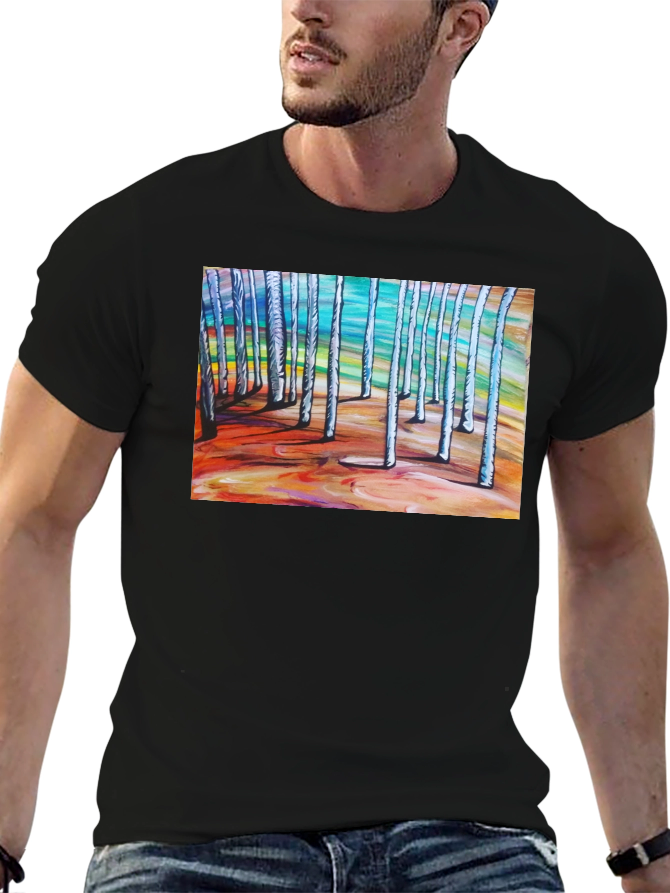 Abstract Forest Graphic Tee - Black Cotton T-Shirt