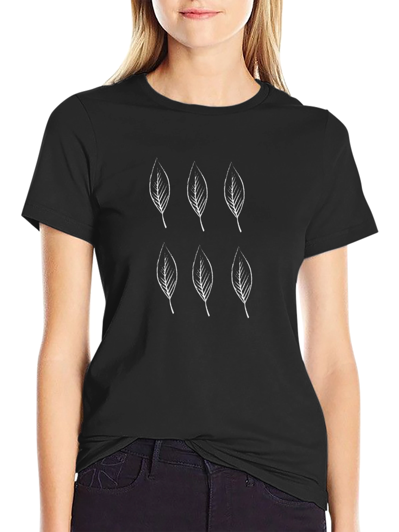 Leaf Print Black T-Shirt - Casual Style