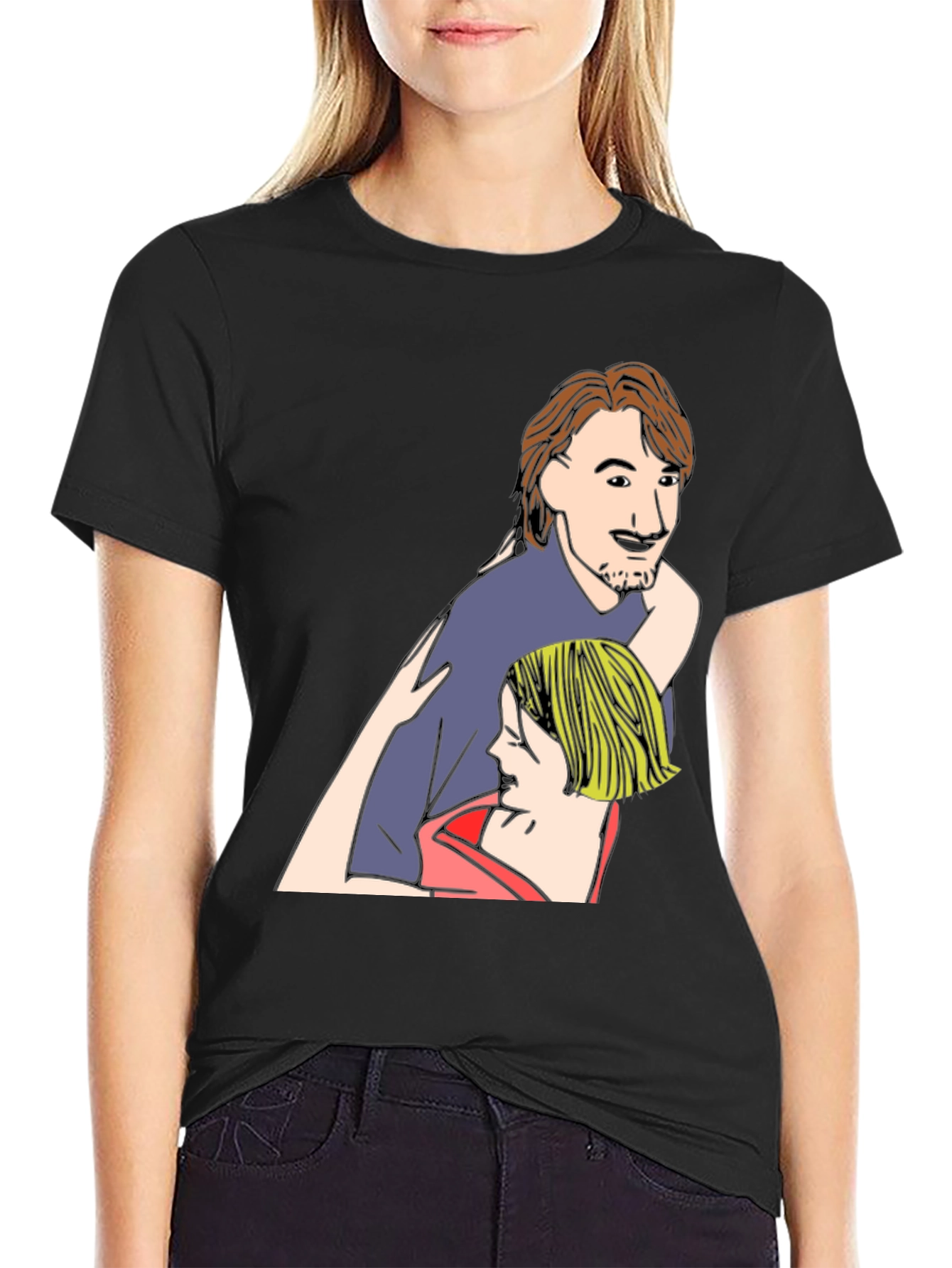 Cartoon Couple Black T-Shirt
