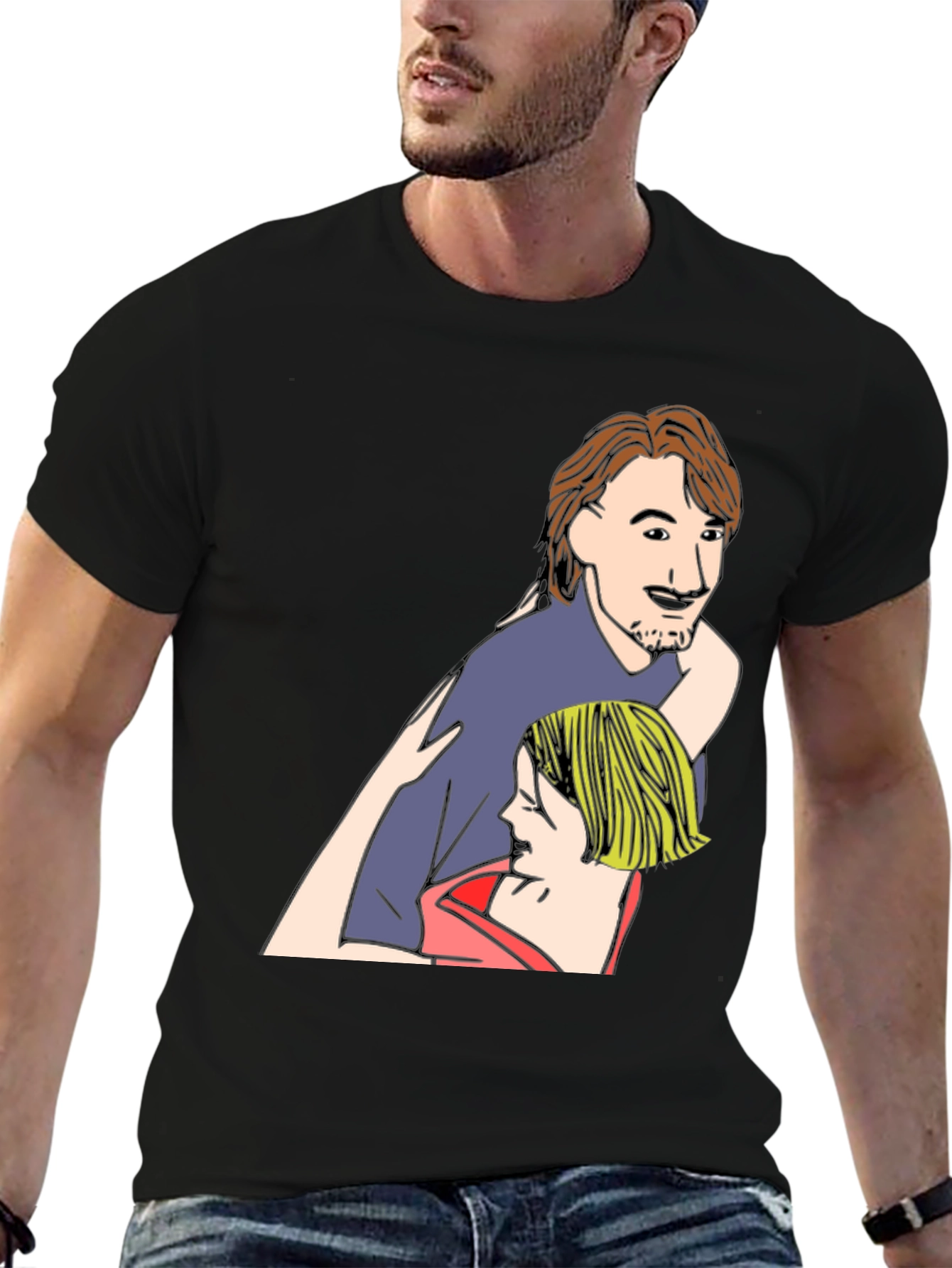 Cartoon Couple Black T-Shirt