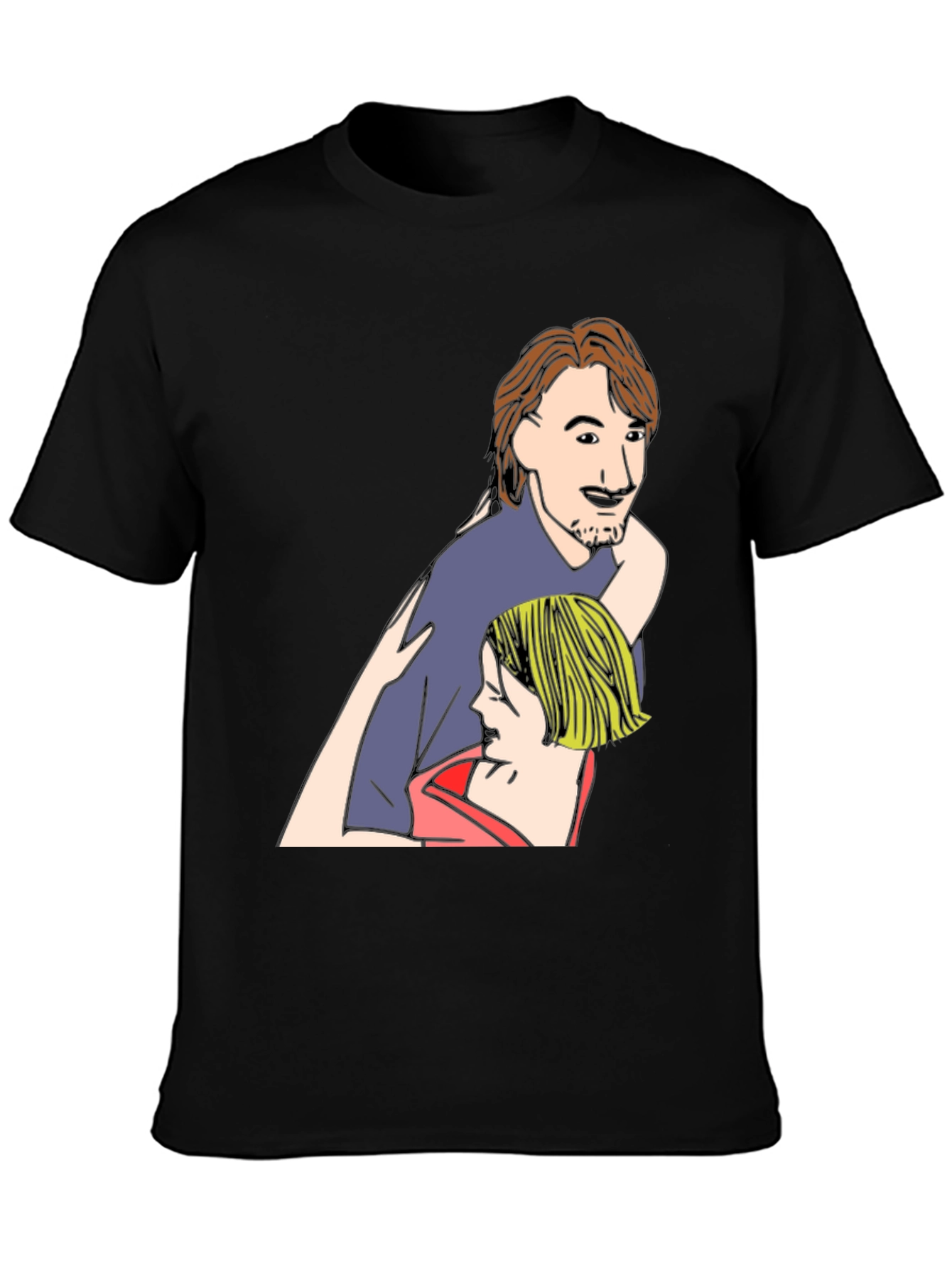 Cartoon Couple Black T-Shirt