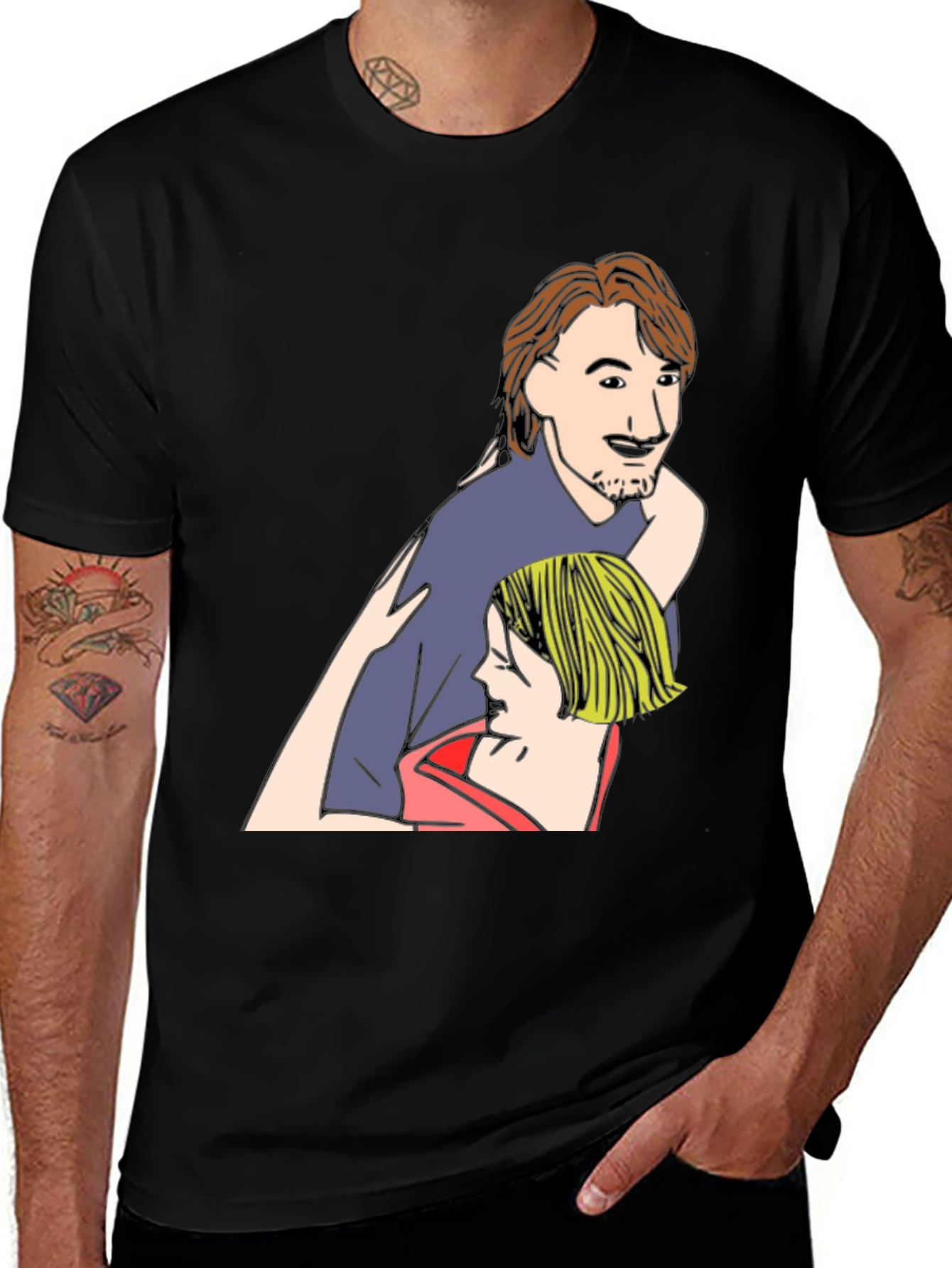 Cartoon Couple Black T-Shirt