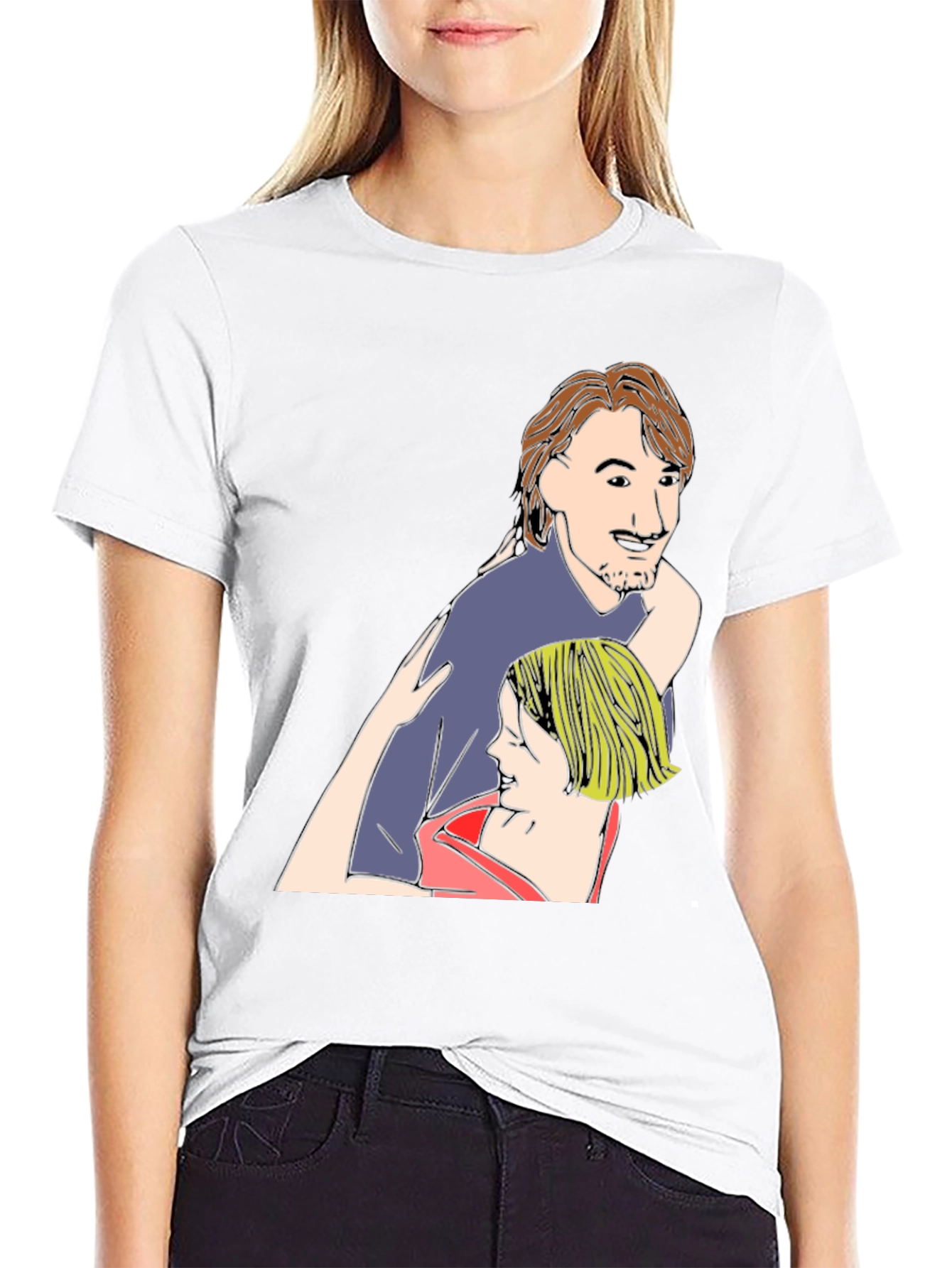 Cartoon Couple Black T-Shirt