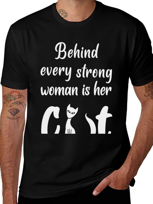 Strong Woman Cat T-Shirt - Black