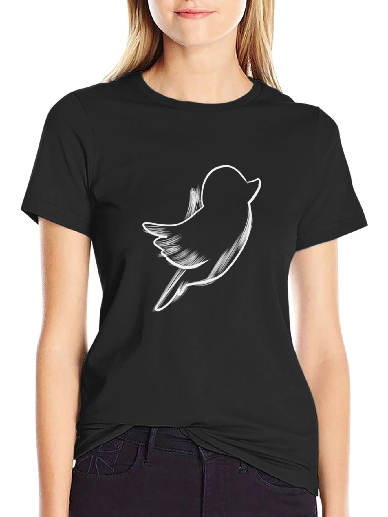 Bird Sketch Graphic Tee - Casual Black T-Shirt