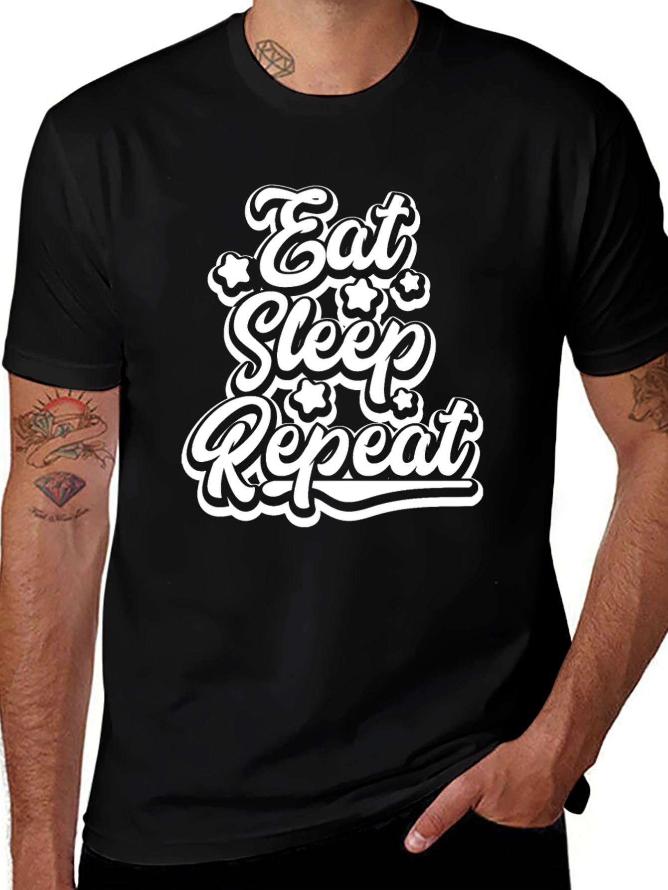Eat Sleep Repeat Graphic Tee - Black Cotton T-Shirt