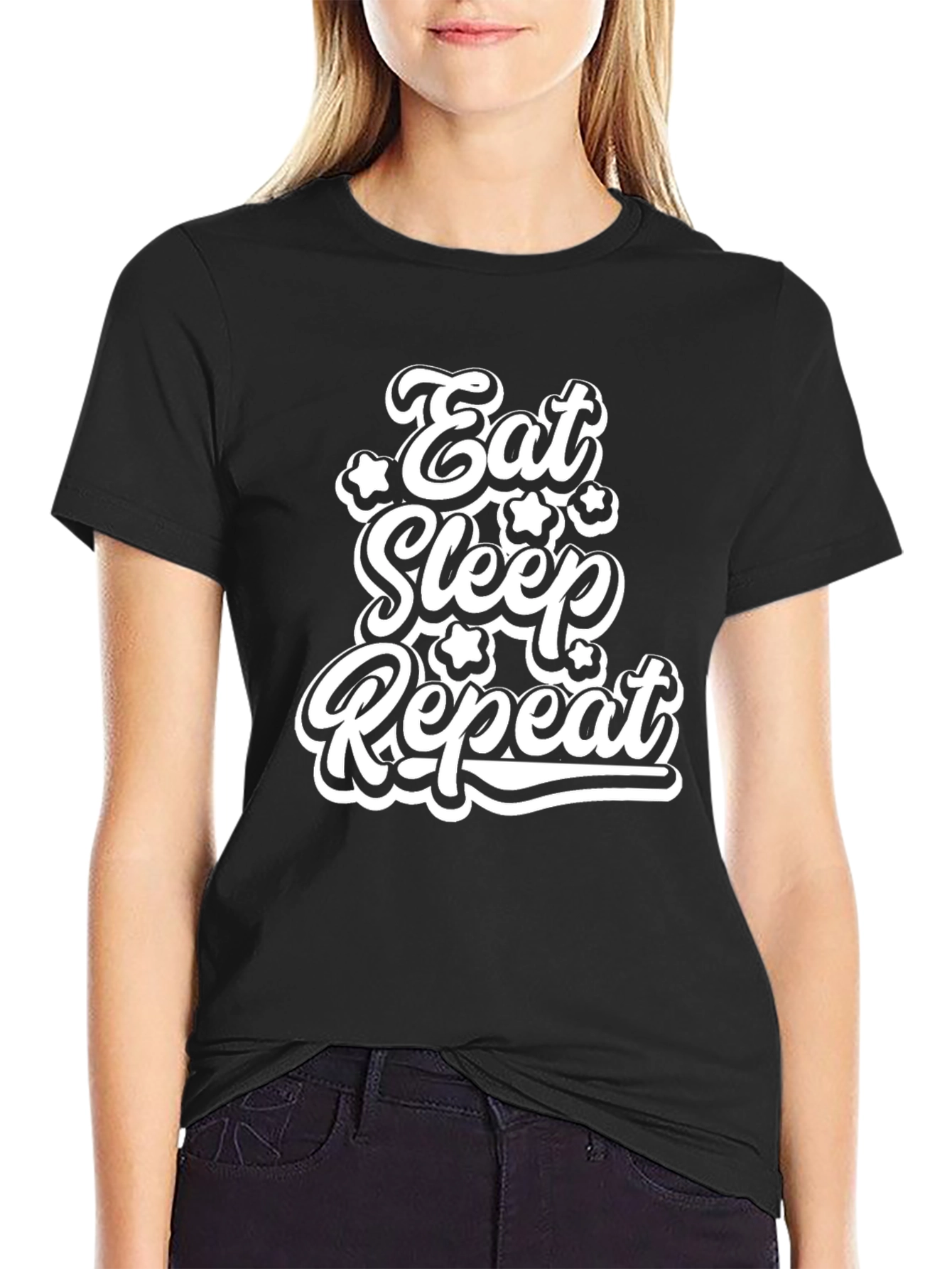 Eat Sleep Repeat Graphic Tee - Black Cotton T-Shirt