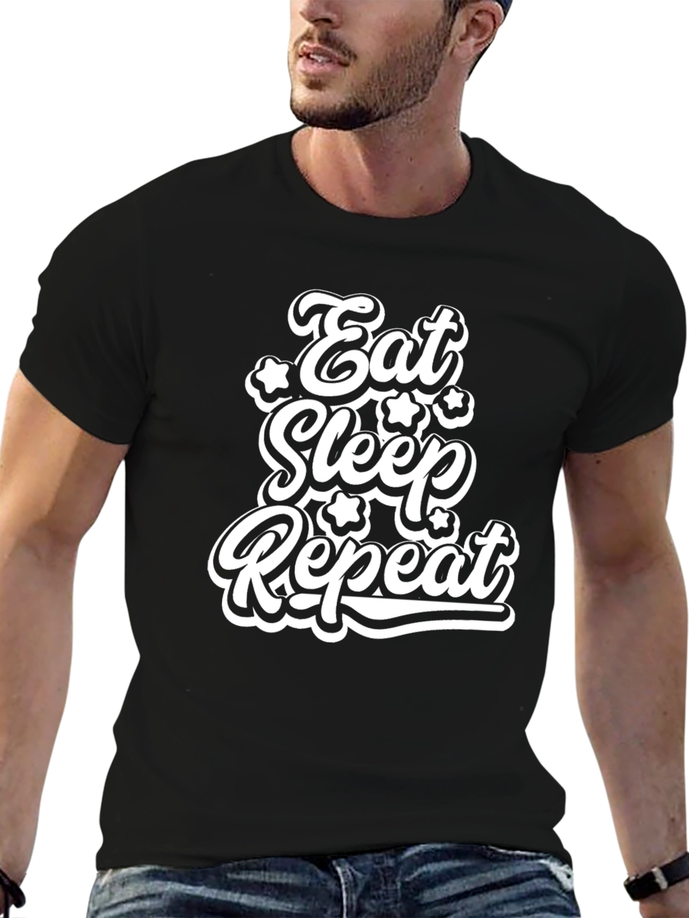 Eat Sleep Repeat Graphic Tee - Black Cotton T-Shirt