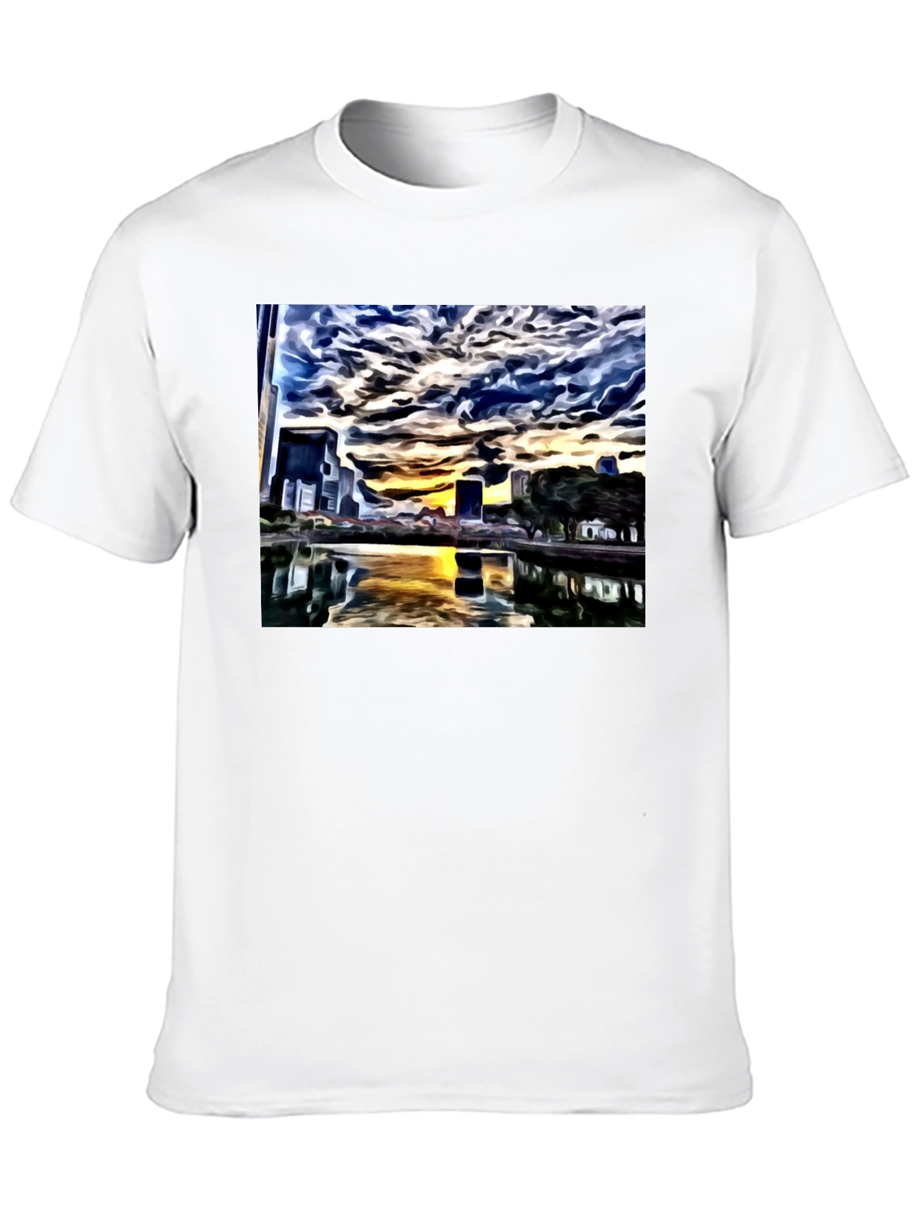 Cityscape Reflection Tee - Artistic Black T-Shirt